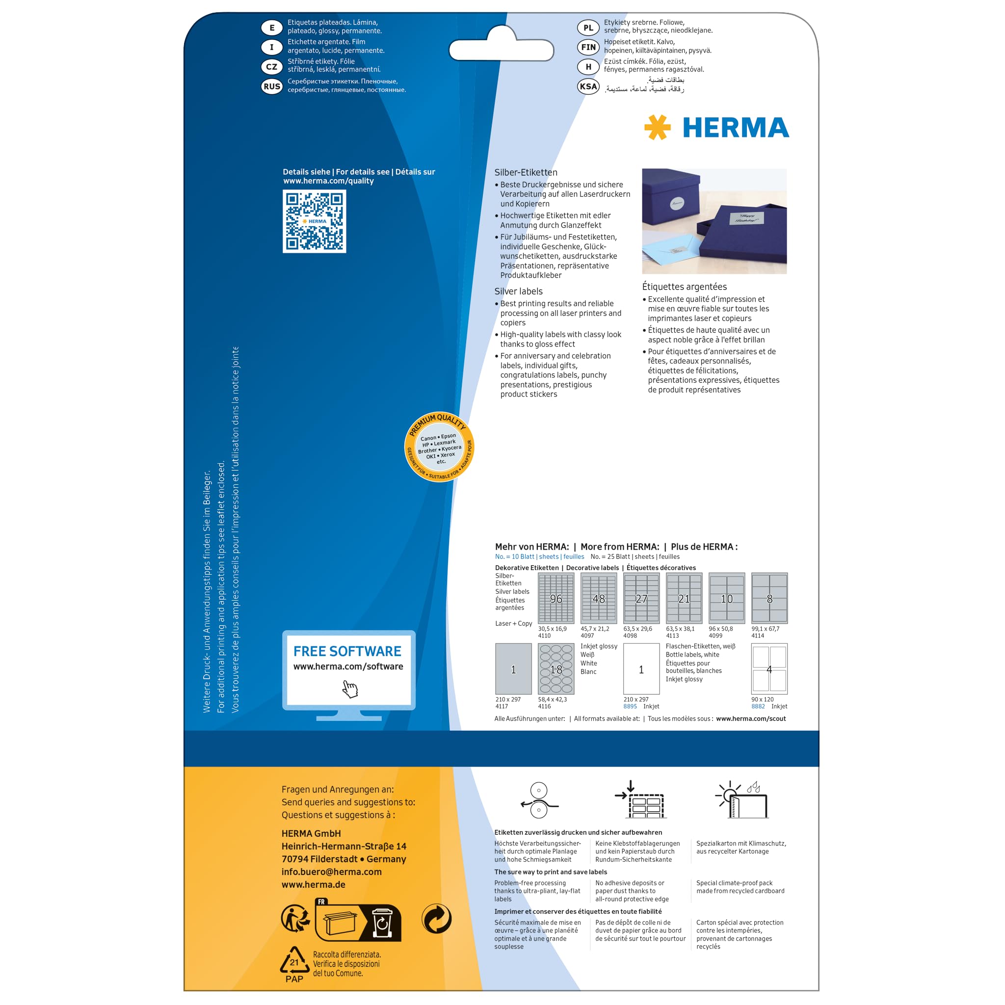 Herma 4114 Etykiety plastikowe 99,1 x 67,7 A4 LaserCopy Silver
