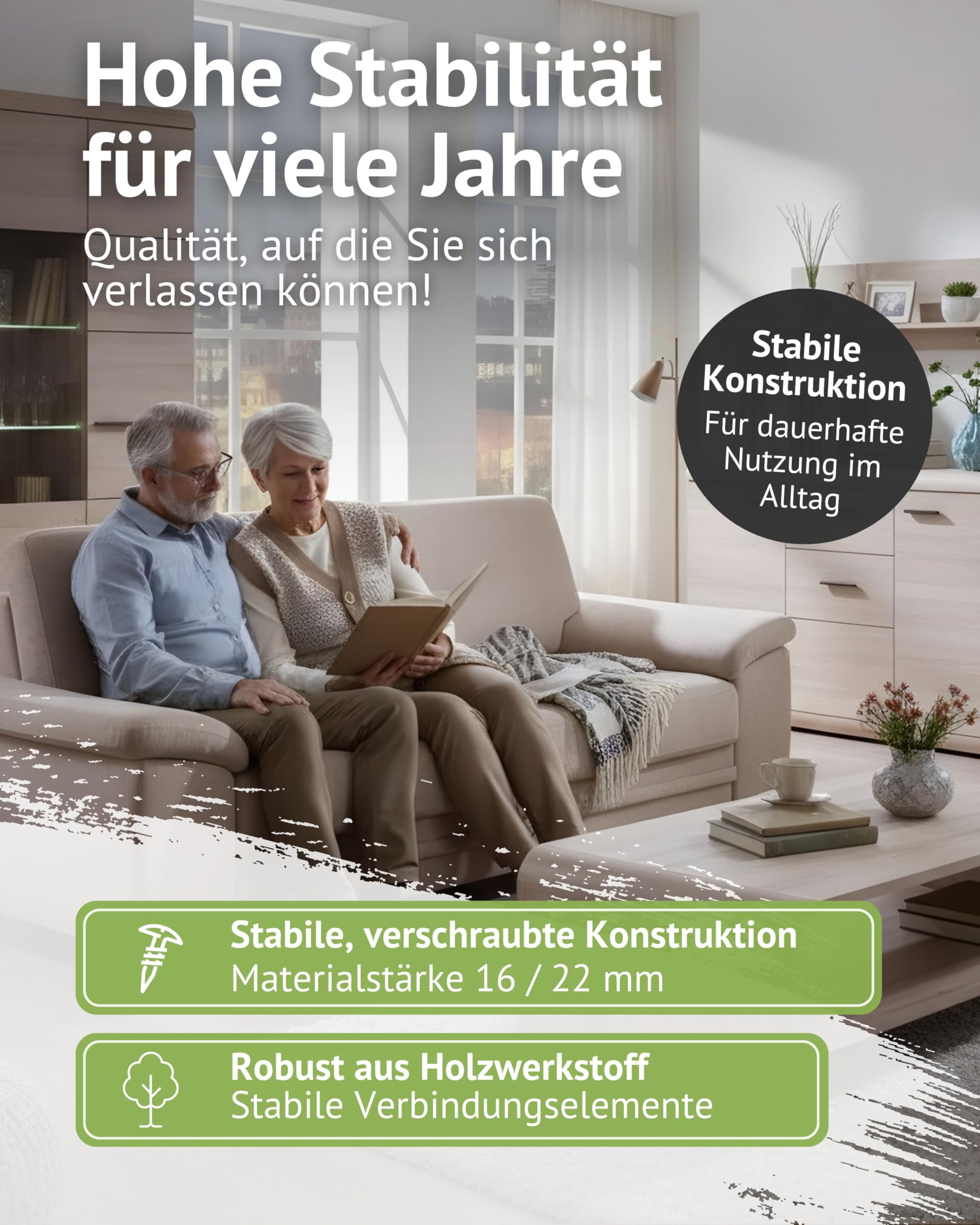 Wohnzimmer Komplett - Set F Gabes, 6-teilig, Farbe: Eiche Sonoma