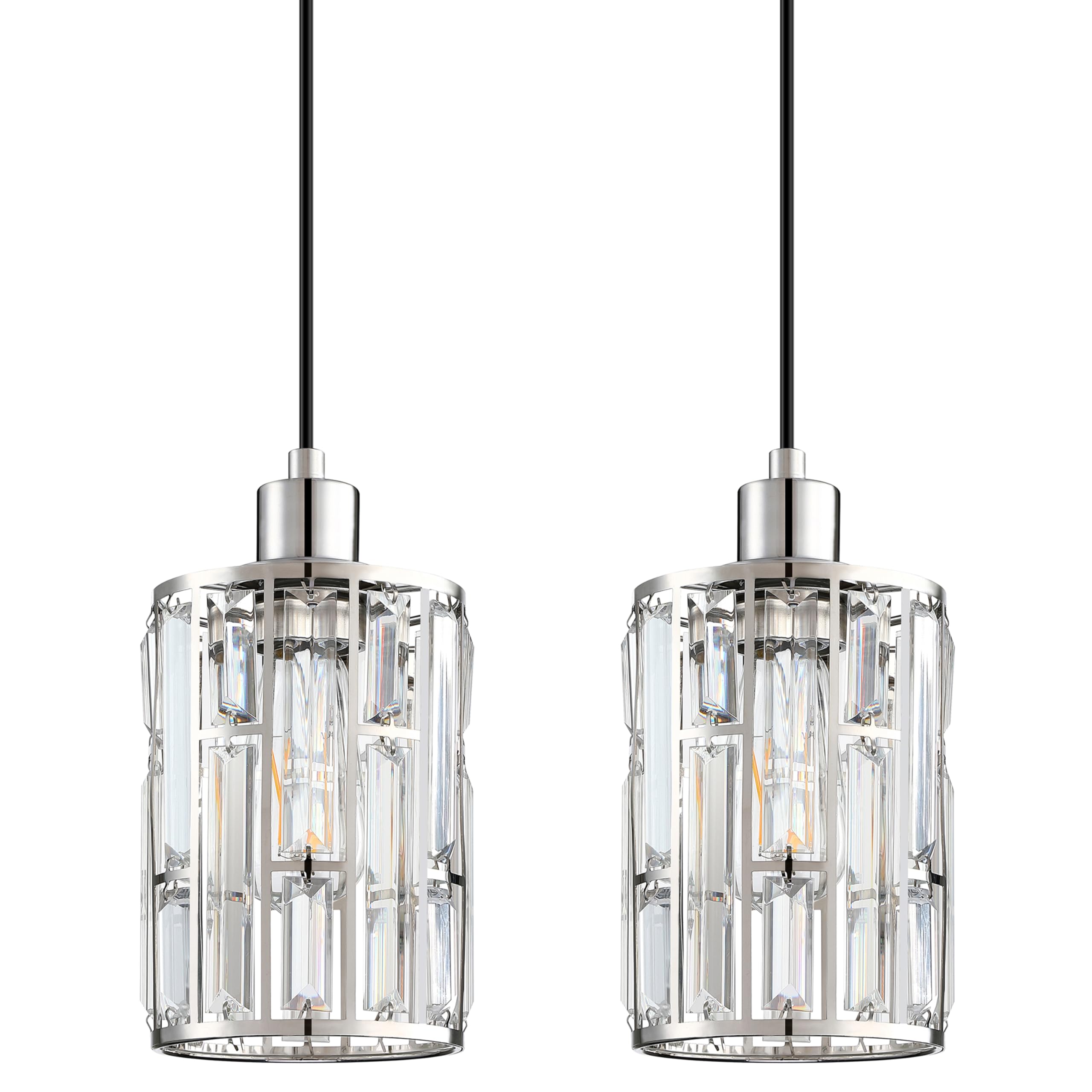 Photo 1 of 2 Pack 1 Light 5.5" Hanging Kitchen Island Pendant Light Crystal Nickel Finish,Modern Concise Pendant Fixture with Crystal Metal Shade for Bar,Dining Room,Corridor,Living Room Over Sink