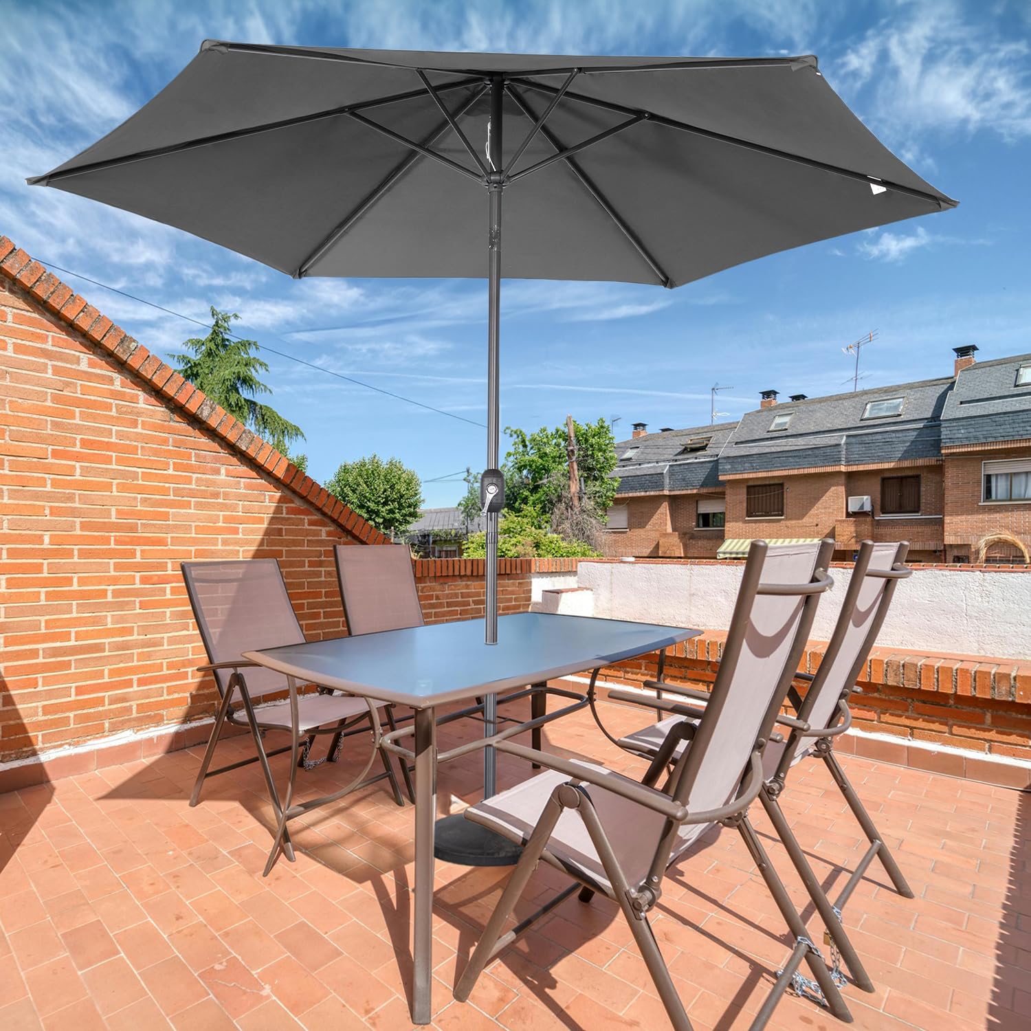 Angel Living Sonnenschirm Ø 300 cm Gartenschirm Marktschirm Terrassenschirm Taupe Rund Sonneschirm Sonnenschutz aus Aluminium und Polyester UV50+ Grau