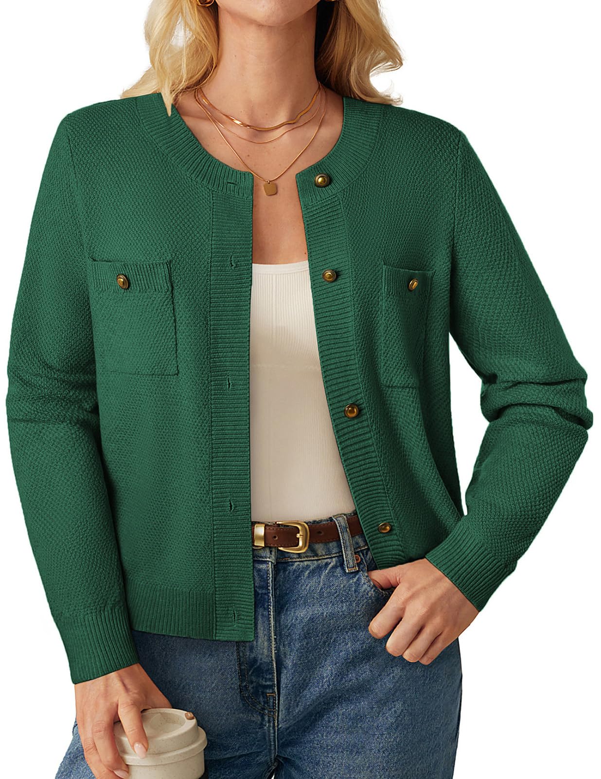 GRACE KARIN Women 2025 Tweed Cardigan Sweaters Casual Lightweight Cropped Cardigan Early Fall Fashion Knit Blazer Outfits