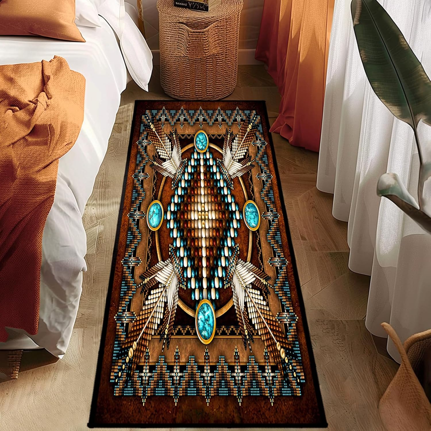 Southwestern Runner Rug 2x6,Rustic South Western Aztec Tribal Native American Indian,Vintage Throw Accent Area Rug Non Slip Washable Runner Carpet for Entryway Hallway Kitchen Laundry Bathroom Bedroom