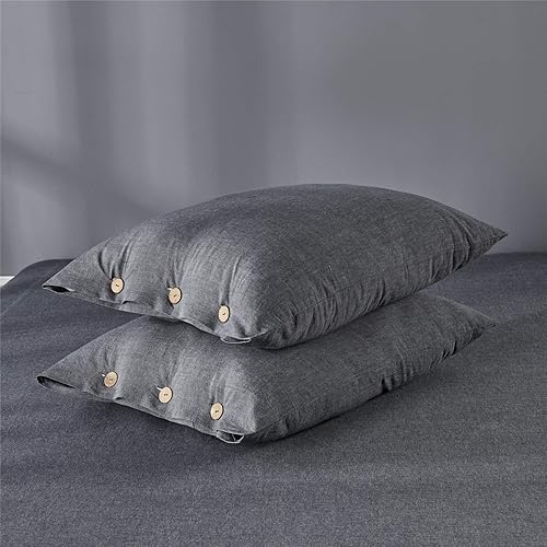 Miniatura 7 de JELLYMONI - Juego de funda de edredón 100 % algodón lavado, color negro, 3 piezas suaves con cierre de botones, funda de edredón con diseño de color