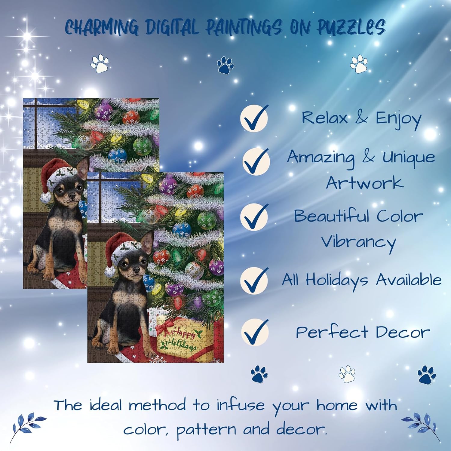 Christmas Tree with Presents Chihuahua Dog Jigsaw Puzzle for Adults - Animal Printed Interlocking Puzzle Game Artwork - Gift for Dog Lover's - 1000 Pcs 11"x14", PZLE57787