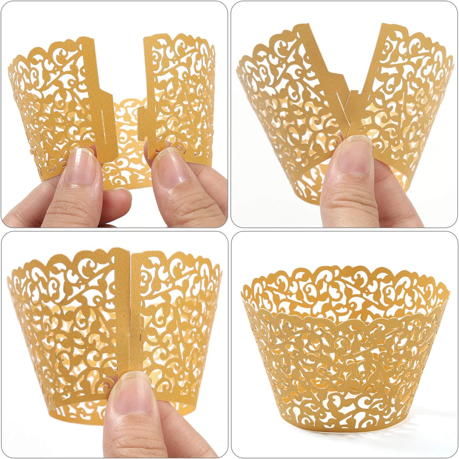 KPOSIYA Pack of 120 Cupcake Wrappers Artistic Bake Cake Paper Cups Vine Designed Laser Cut Cupcake Wraps Baking Cup Muffin Case Trays for Wedding Baby Shower Party Birthday Decoration (120, Pink)