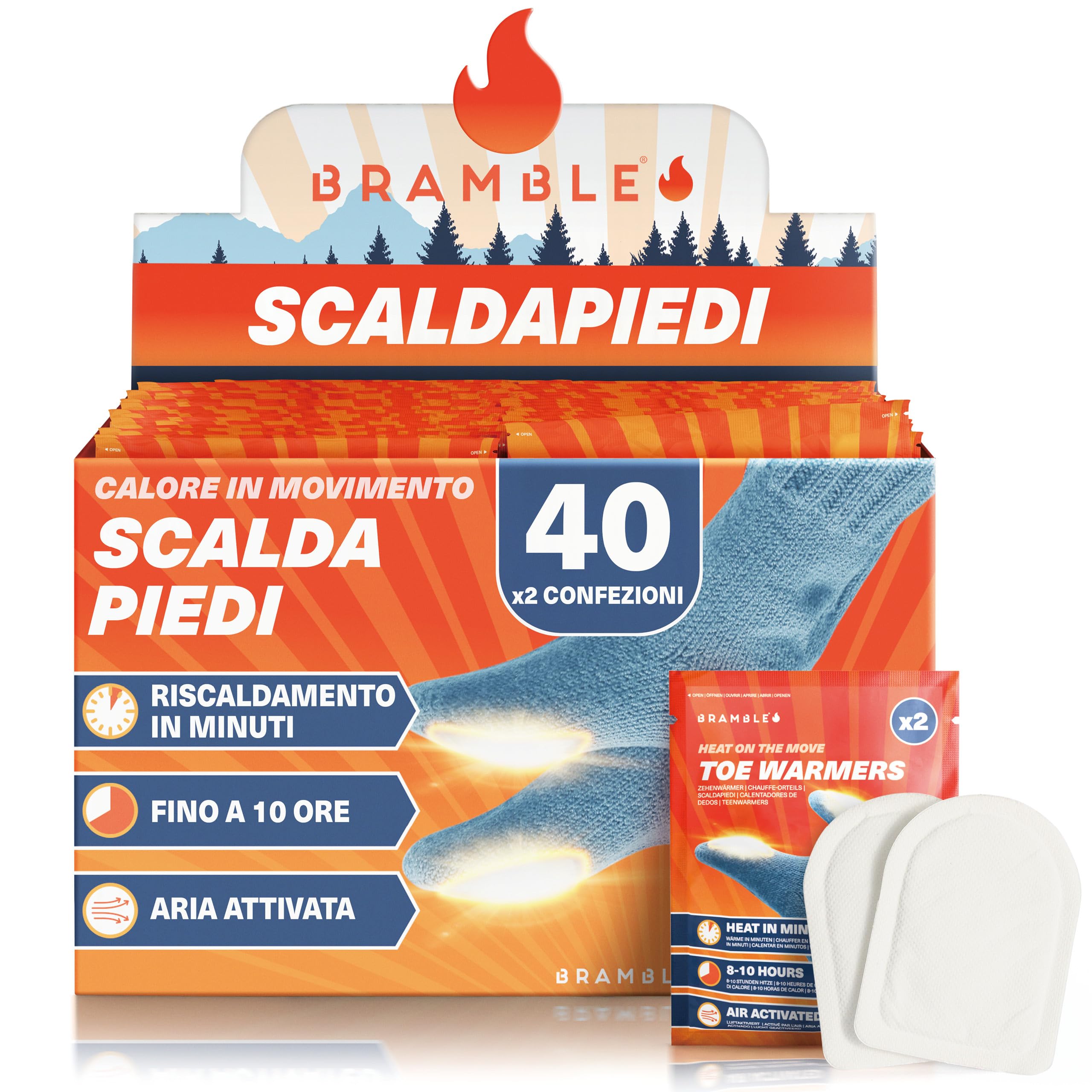 Bramble - Scaldapiedi adesivi (40 paia, 80 in totale) - Cerotti adesivi ultrasottili per scarpe e stivali - Attivati ​​dall'aria e inodori - Fino a 10 ore di calore