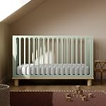 Storkcraft Sicily Convertible Crib with Toddler Guardrail (Sage with Driftwood) – GREENGUARD Gold Certified, Toddler Bed Conversion Kit Included, 100% Solid Wood, Fits Standard Crib Mattress