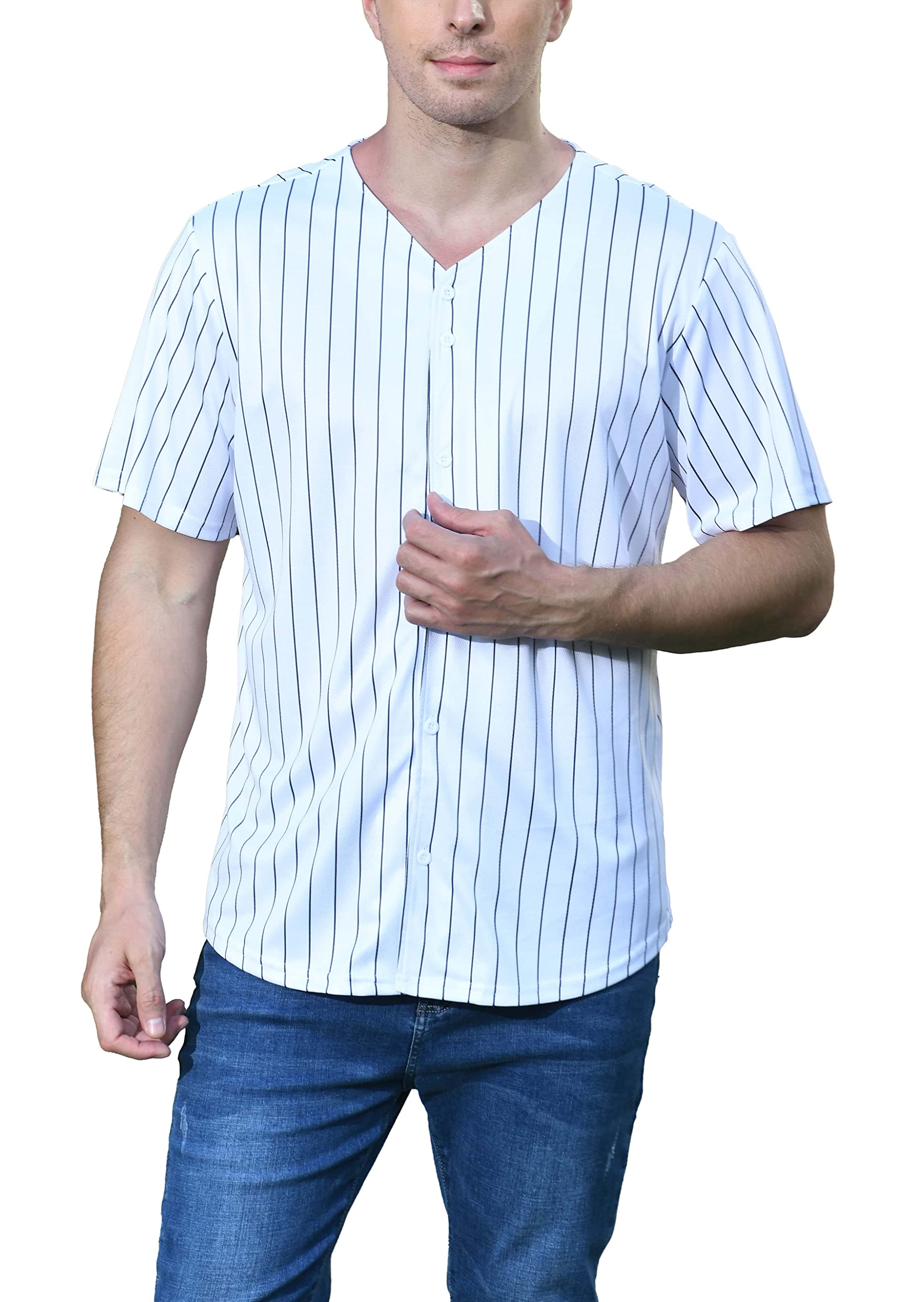 Men Hip Hop T Shirts Baseball Jersey Team Sports Tops Short Sleeve Solid Color Outfits (Striped M)