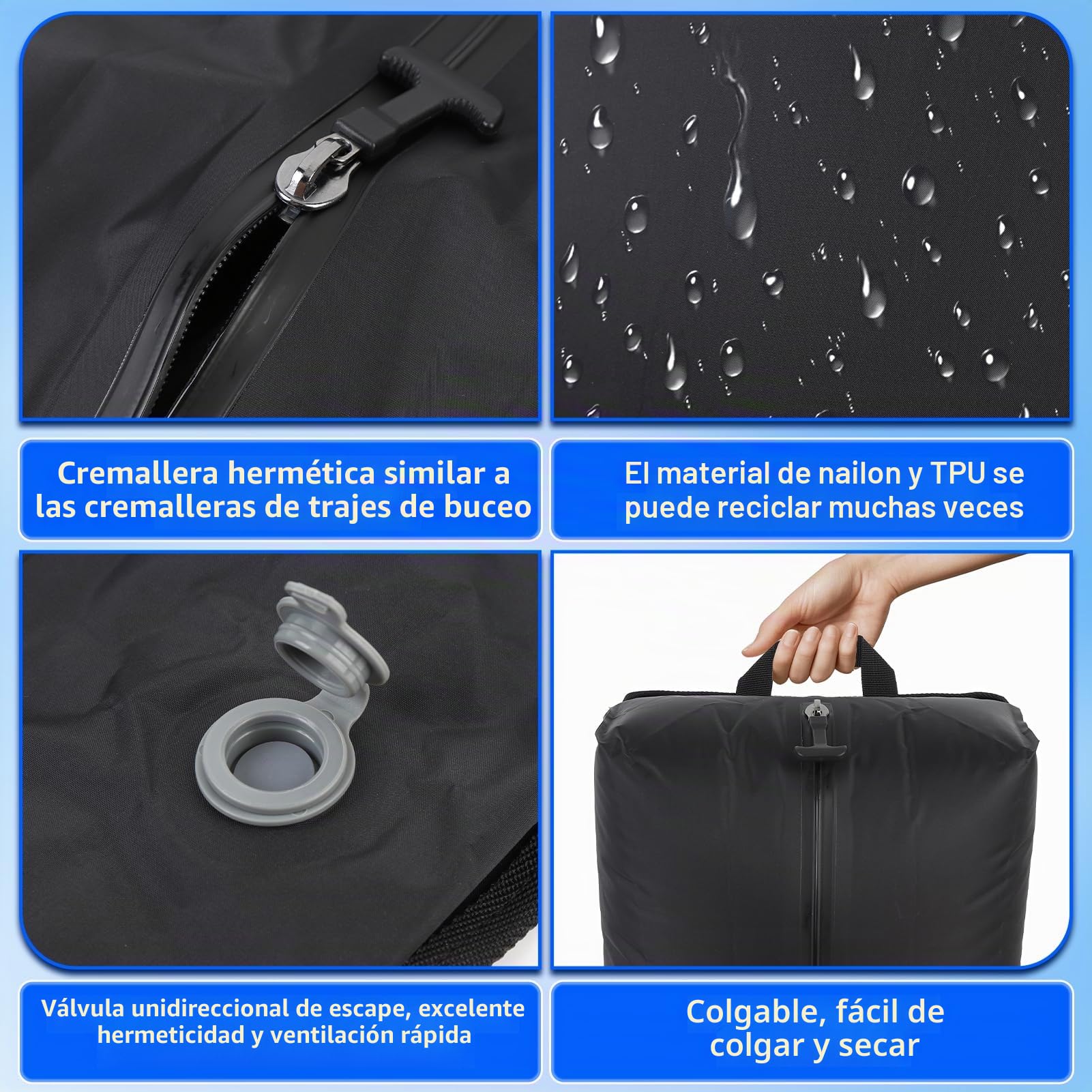 Bolsas de almacenamiento al vacío para equipaje de viaje, almacenamiento de privacidad no transparente, bolsas de embalaje al vacío herméticas para empacar equipaje, bolsas de compresión al vacío