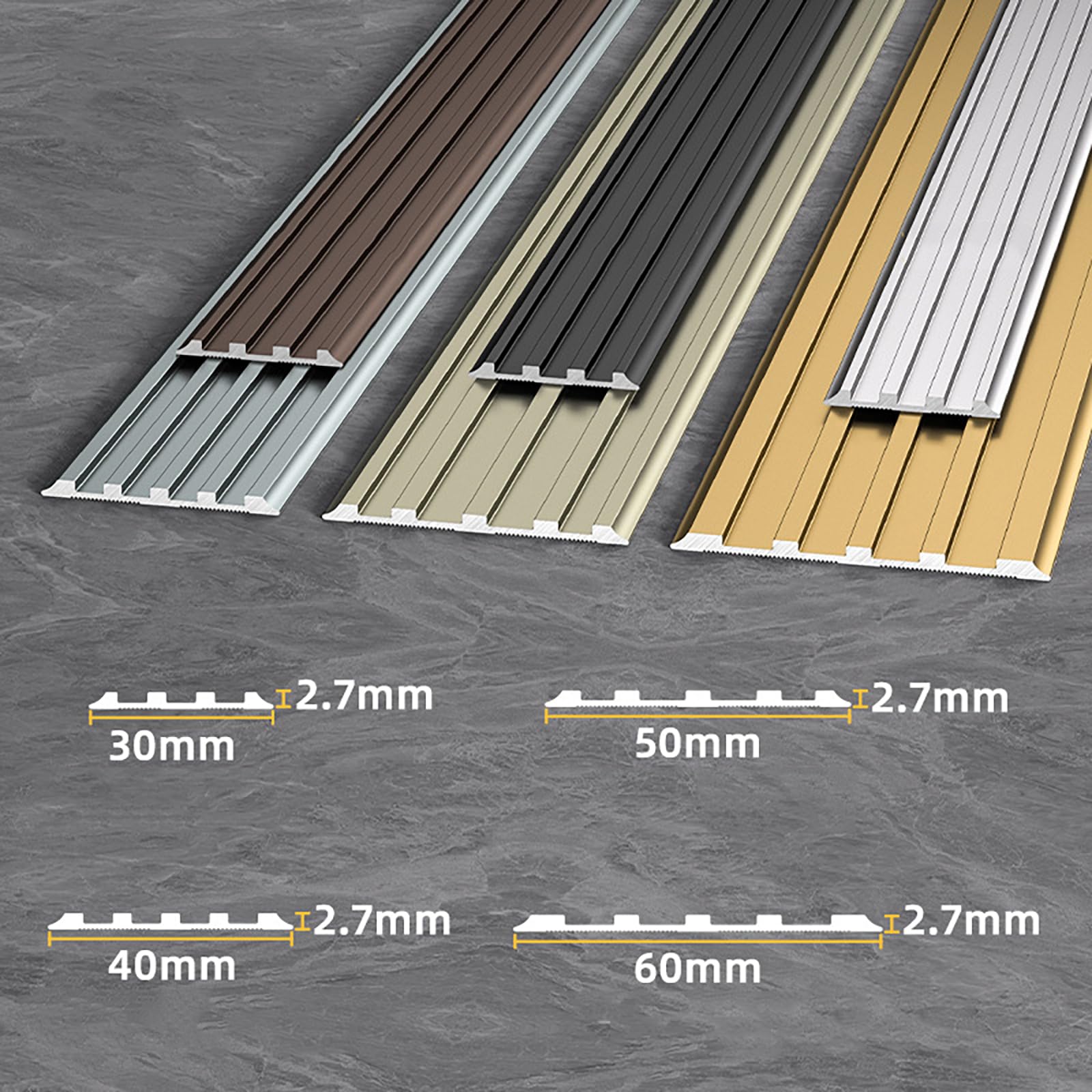 Tiras antideslizantes para peldaños de escalera de 95 pies, borde de aluminio, fácil de instalar, para protección de escaleras, 3 unidades, solución de seguridad plateada, 40 mm