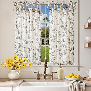jinchan Floral Kitchen Curtains 36 Inch Linen Tier Curtains Farmhouse Ca...