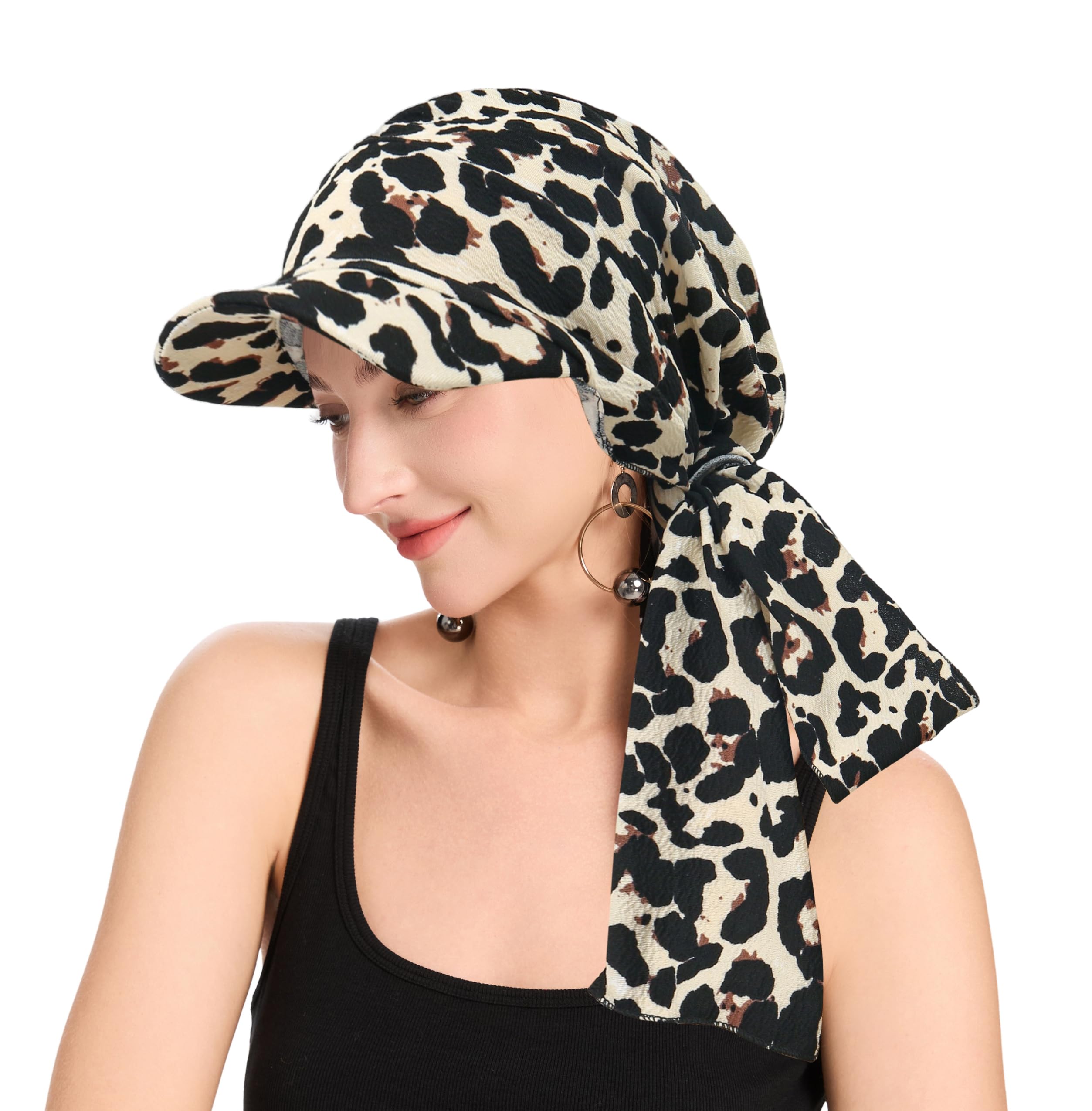 ZLYC Damen Chemo Headwear Brim Visor Hat Beanie-Mütze(Gebundene Leopardenmuster),Einheitsgröße