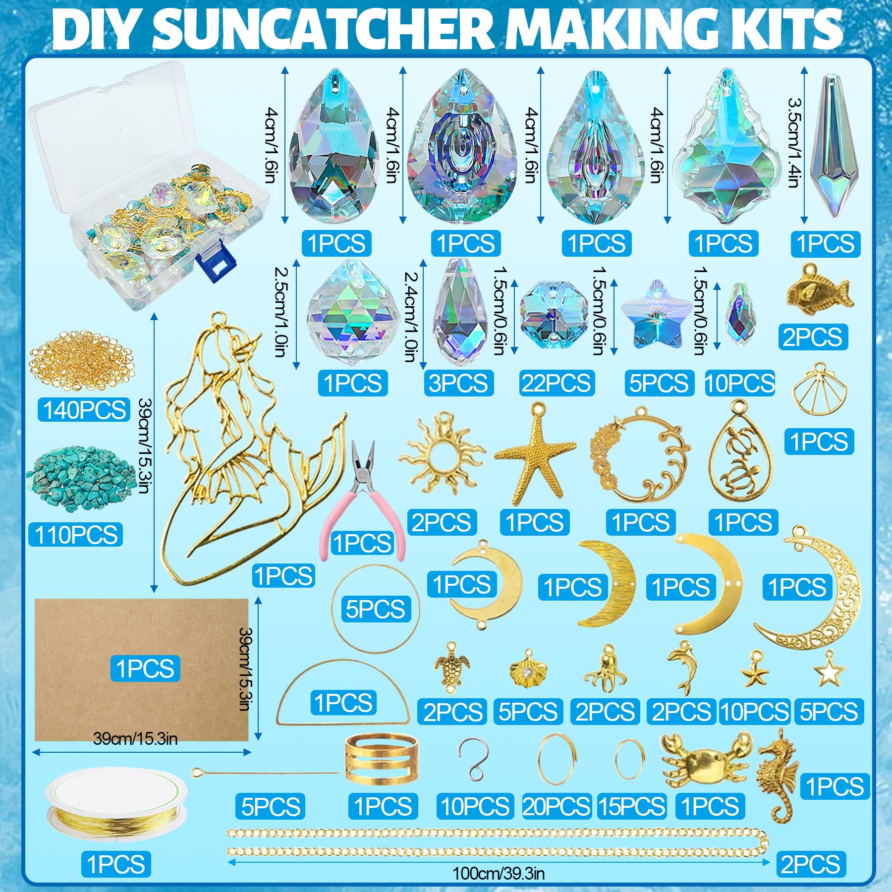 VEEKAY 425 Pieces Sun Catcher Crystal Craft Set, DIY Sun Catcher Window Decoration, Suncatcher Wind Chime Crafts - Image 2