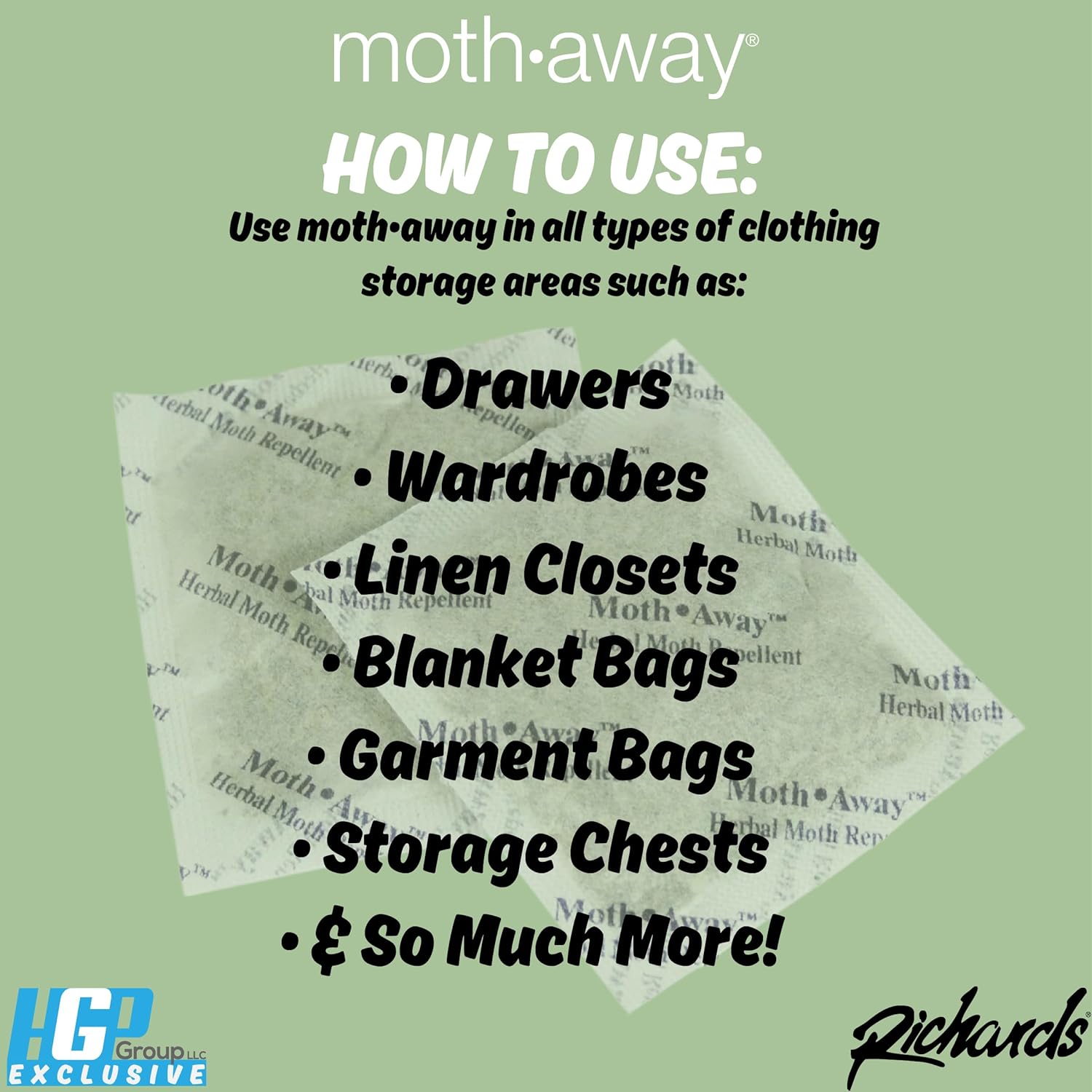 Richards Homewares Moth Away Herbal Repellent – 18 Jumbo Sachets with Hanging Hooks, All-Natural & Non-Toxic Moth Protection, Fresh Mint Scent, Made in USA - Image 3