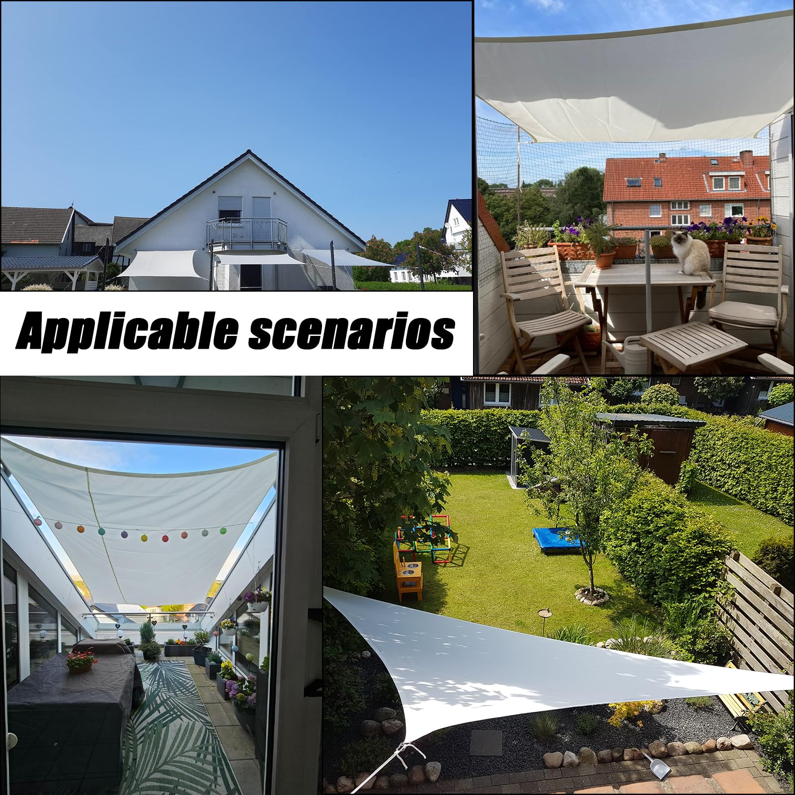 Voile d'ombrage Triangle Imperméable Protection UV 2m x 2m x 2.8m Bâche dombrages avec Cordes de Fixation Protection Solaire pour Jardin Patio Terrasse Camping Extérieur Balcon. Blanc crème