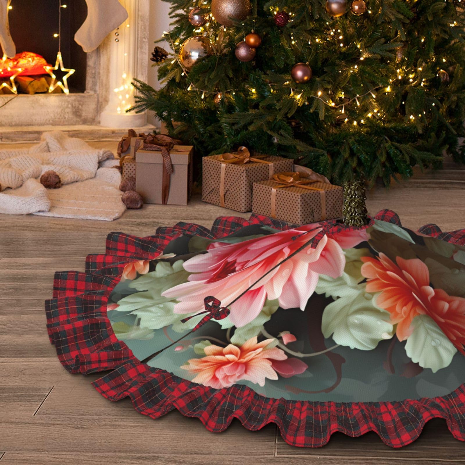Jupe de sapin de Noël 121cm à fleurs pour de douces soirées en famille