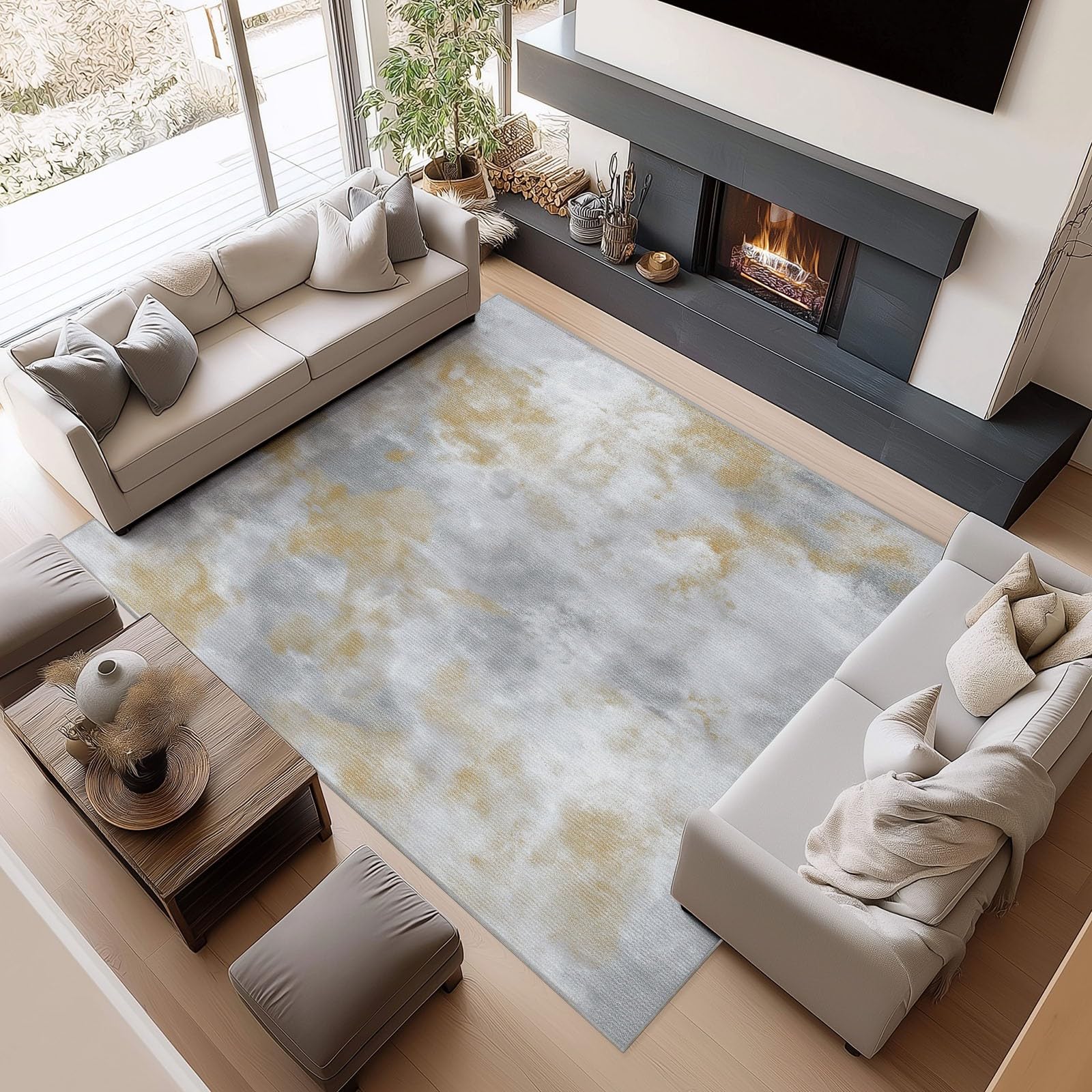 Alfombra lavable salón 120x180 blanca pelo corto antideslizante