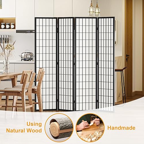 Miniatura 6 de Salfanre Shoji - Divisor de habitación de 4 paneles, pantallas de privacidad plegables japonesas para separar habitaciones, divisor de habitación