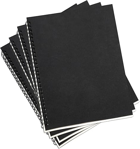 Paquete de 4 cuadernos con rayas universitarias, cuaderno de espiral de cubierta negra suave, bloc de notas de notas, cuaderno de bocetos, diario de