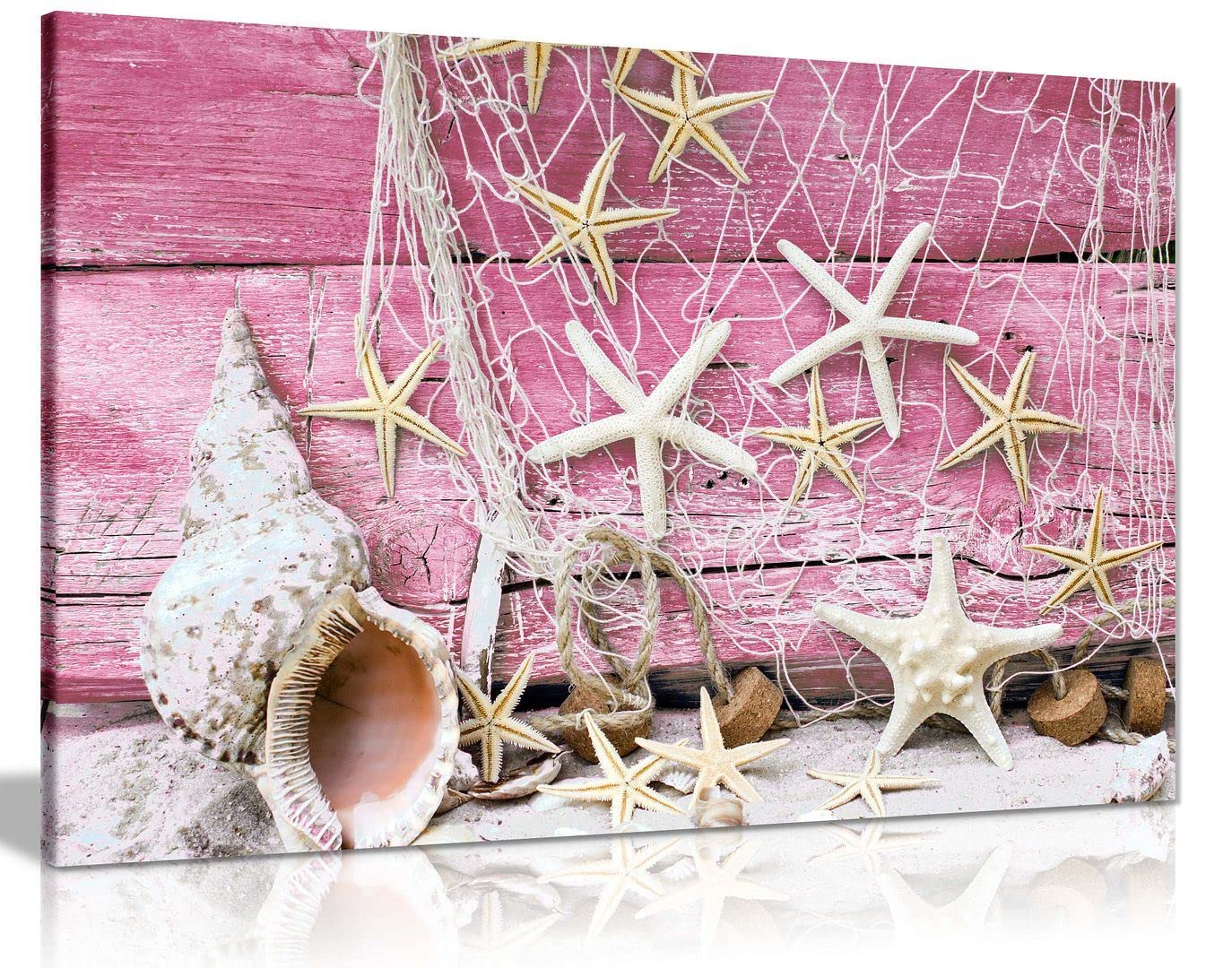 Maritime Sea Pink Bathroom Canvas Wall Art Picture Print Home Decor 31x20cm (12x8in)