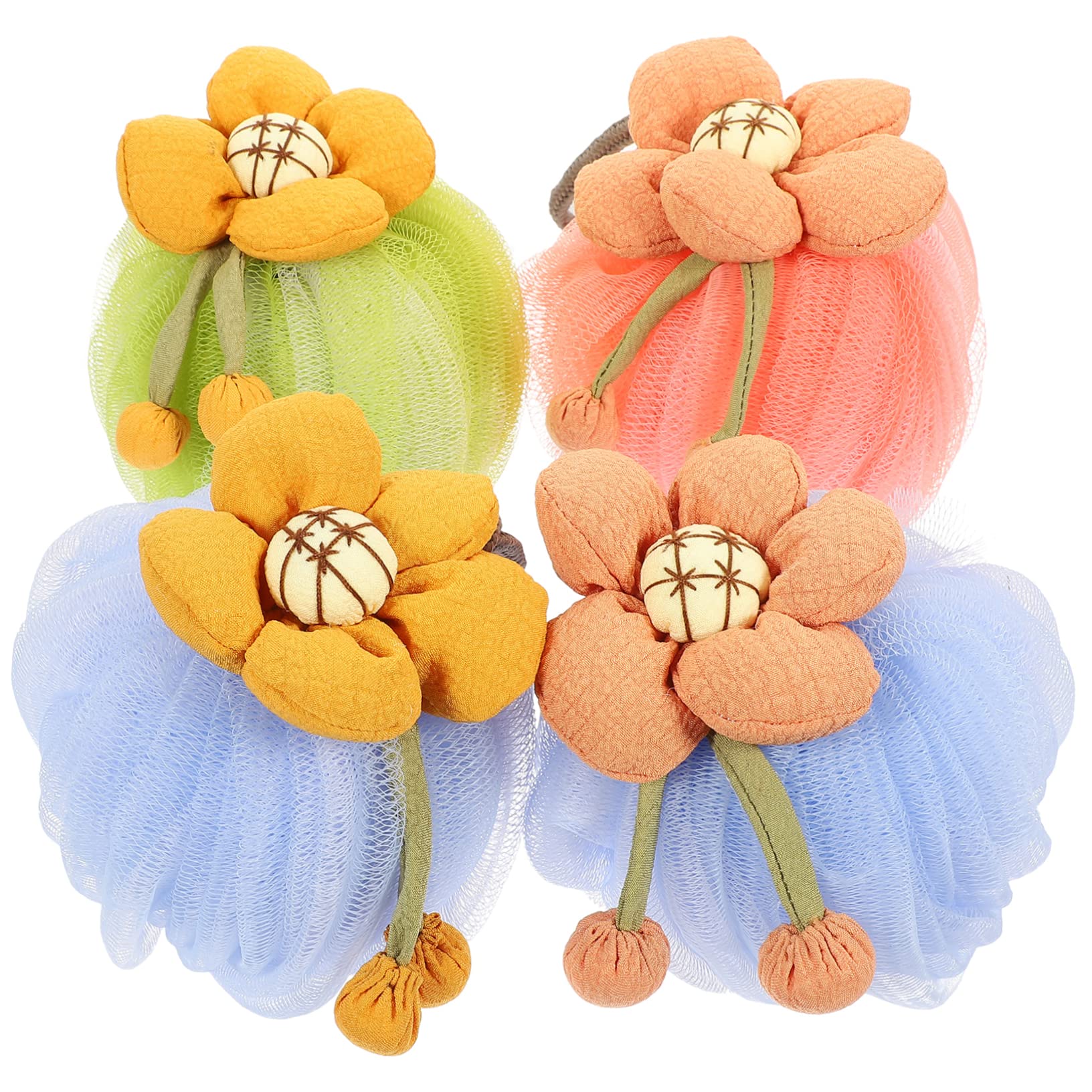 BESTYASH 4Pcs Gentle Exfoliating Foaming Bath Balls Cartoon Cleaning Scrubbers for Adults Loofah Balls and Watermelon for Daily Deep Cleansing