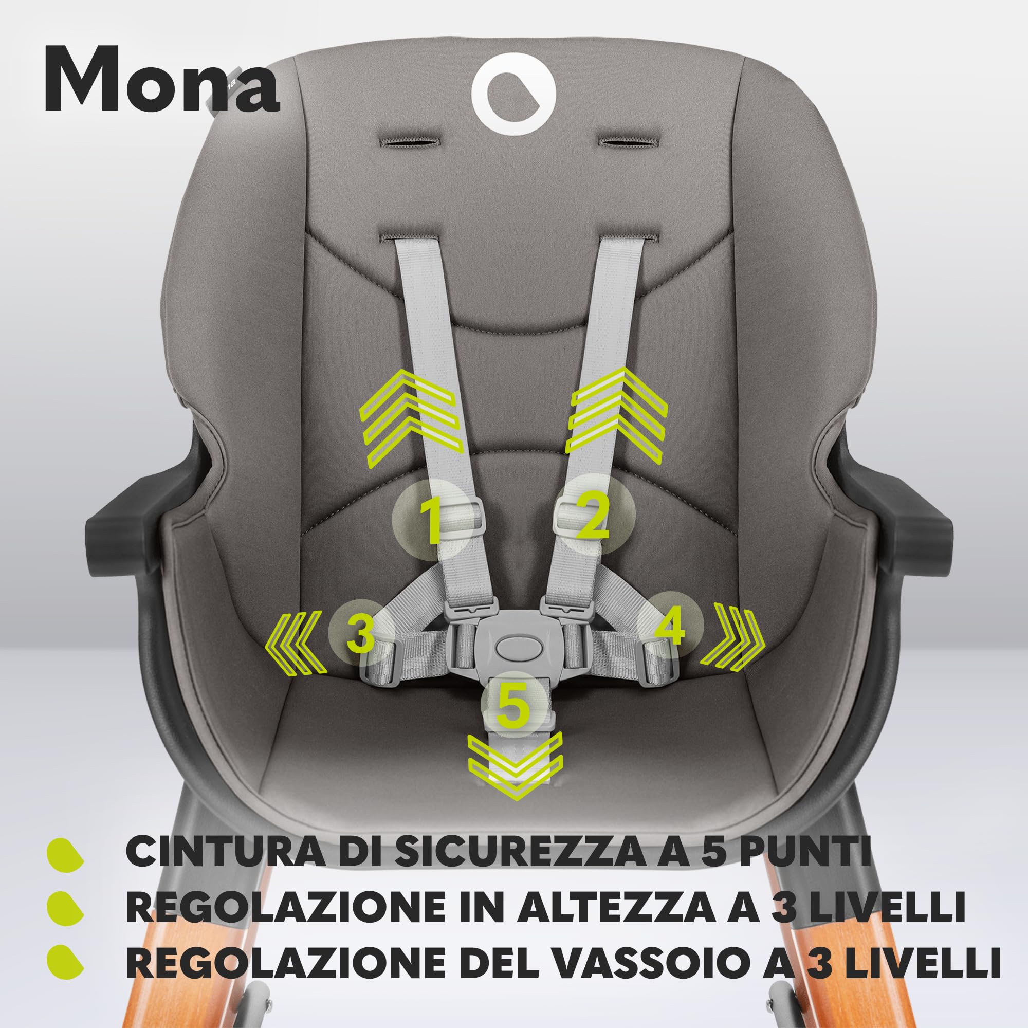 LIONELO Mona Seggiolone Pappa Evolutivo 4 in 1 da 6 Mesi a 75 kg | Vassoio Rimovibile, Cinture a 5 Punti, Poggiapiedi, Feltrini Antiscivolo, Bordi Arrotondati, Sedia e Sgabello