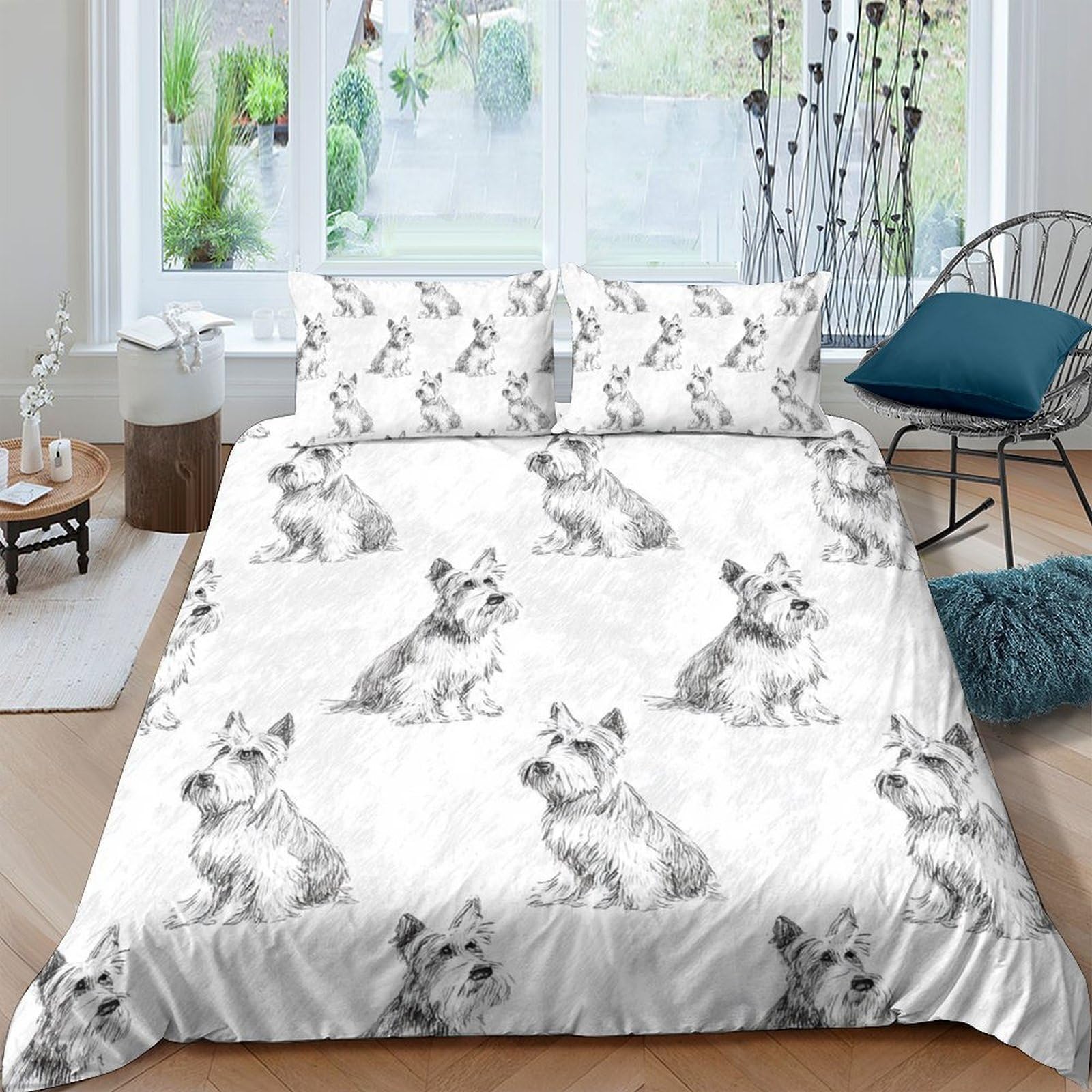 Ctjqhvkz Style-10 3D Printed Westie Dog Fitted Sheet Microfiber Soft Decorative Scottish Terrier Bed Cover For Bedroom Guest Room Single（135X200cm）