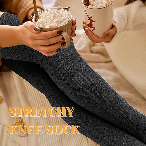 Miniatura 6 de 4 Pairs Thigh High Socks for Women Knit Socks Long Over the Knee Soft Material Socks Leg Warmers