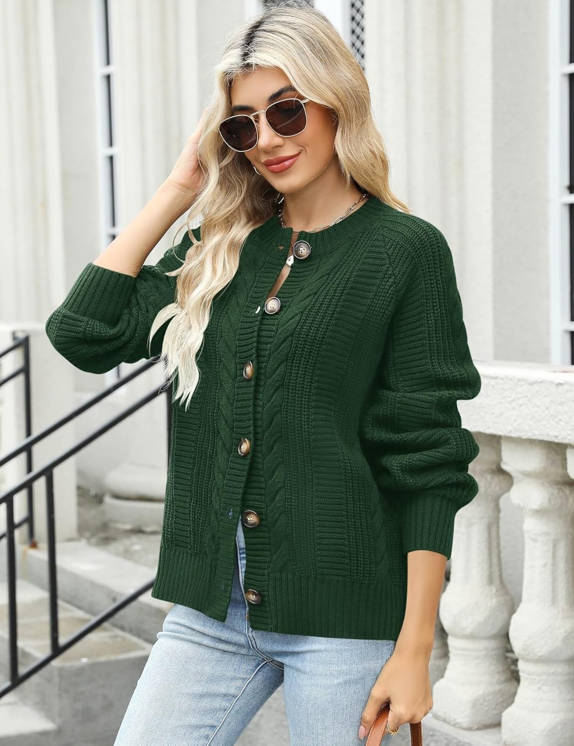 Rapbin Women's Cable Knit Cardigan Open Front Sweater Casual Long Sleeve Button Coats Outerwear - Image 3