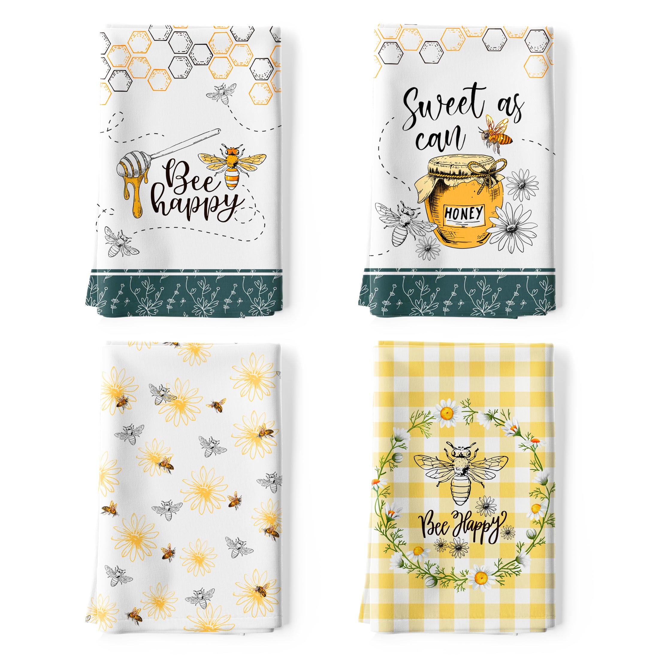 Set 4 Strofinacci Da Cucina Aloha Con Stampa Tropicale - 45,7x71,1 Cm, Panni In Poliestere Assorbenti E Riutilizzabili, Con Anello