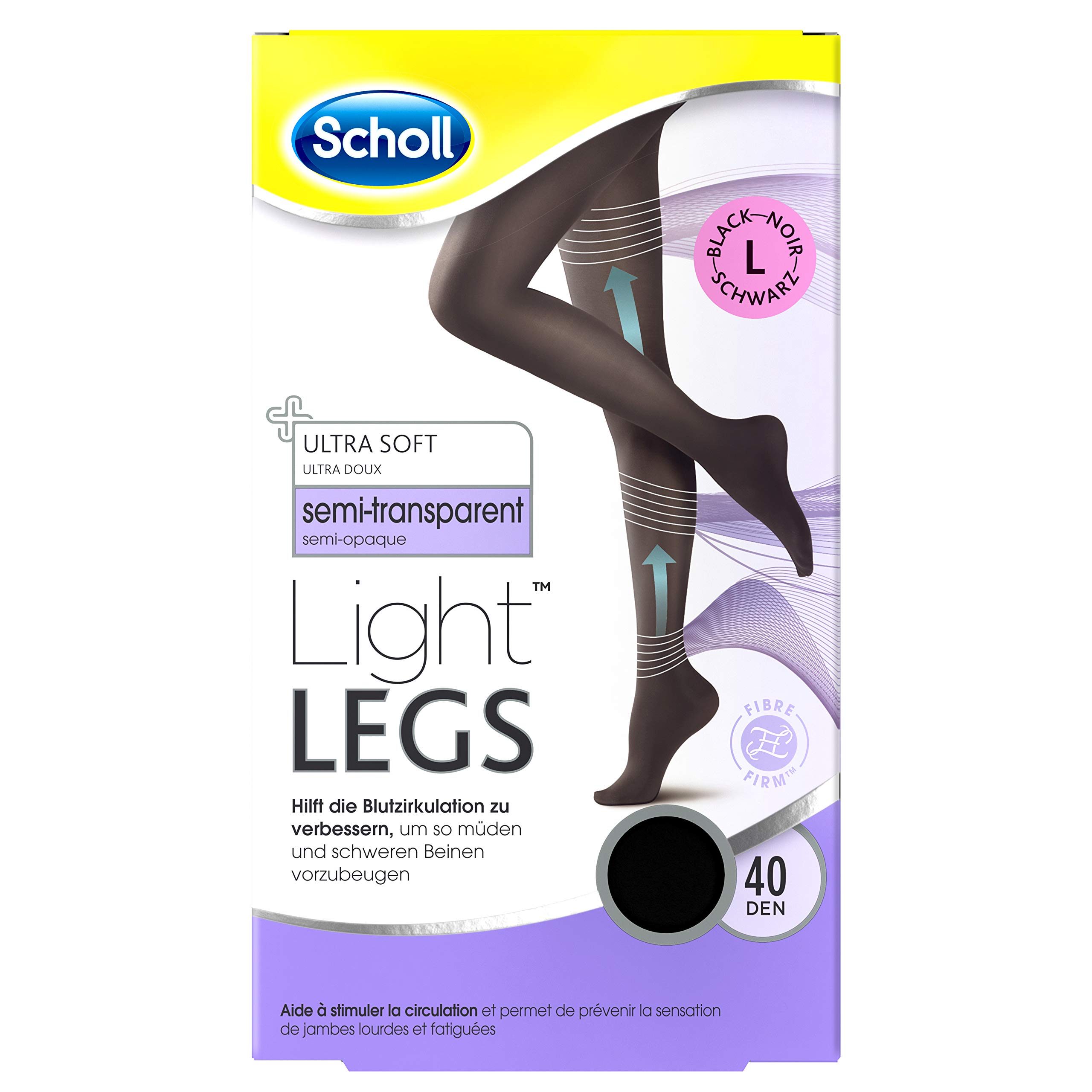 Scholl Light Legs Strumpfhose – Damen-Strumpfhose mit Kompressionsfunktion in L – Semi-transparente, schwarze Stützstrumpfhose – 1 Paar mit 40 DEN
