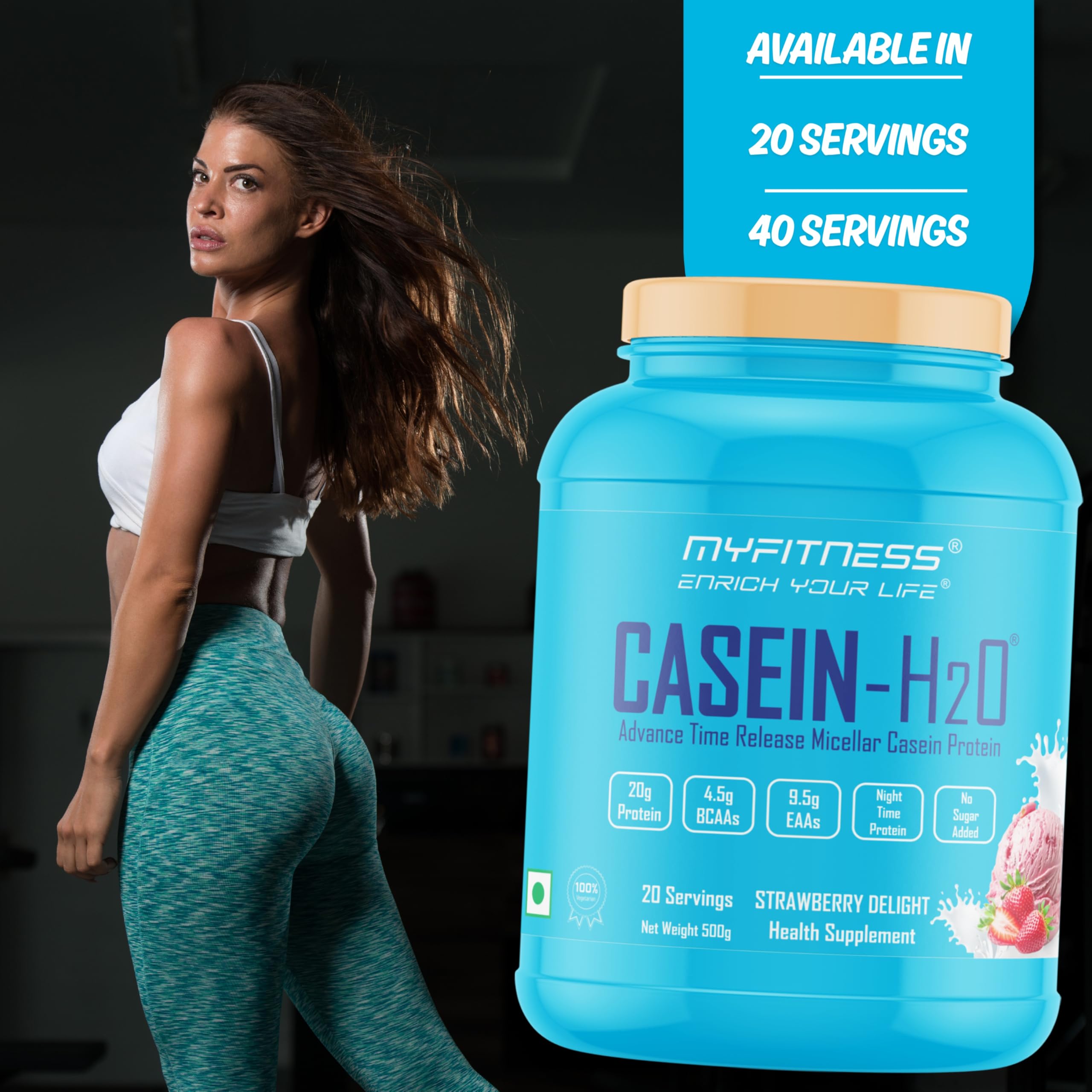 Myfitness Casein Protein Powder | Casein-H2O | 80% Protein Per Serving | 100% Micellar Casein Protein Supplement | (500g (20 Servings), Strawberry Delight) 3