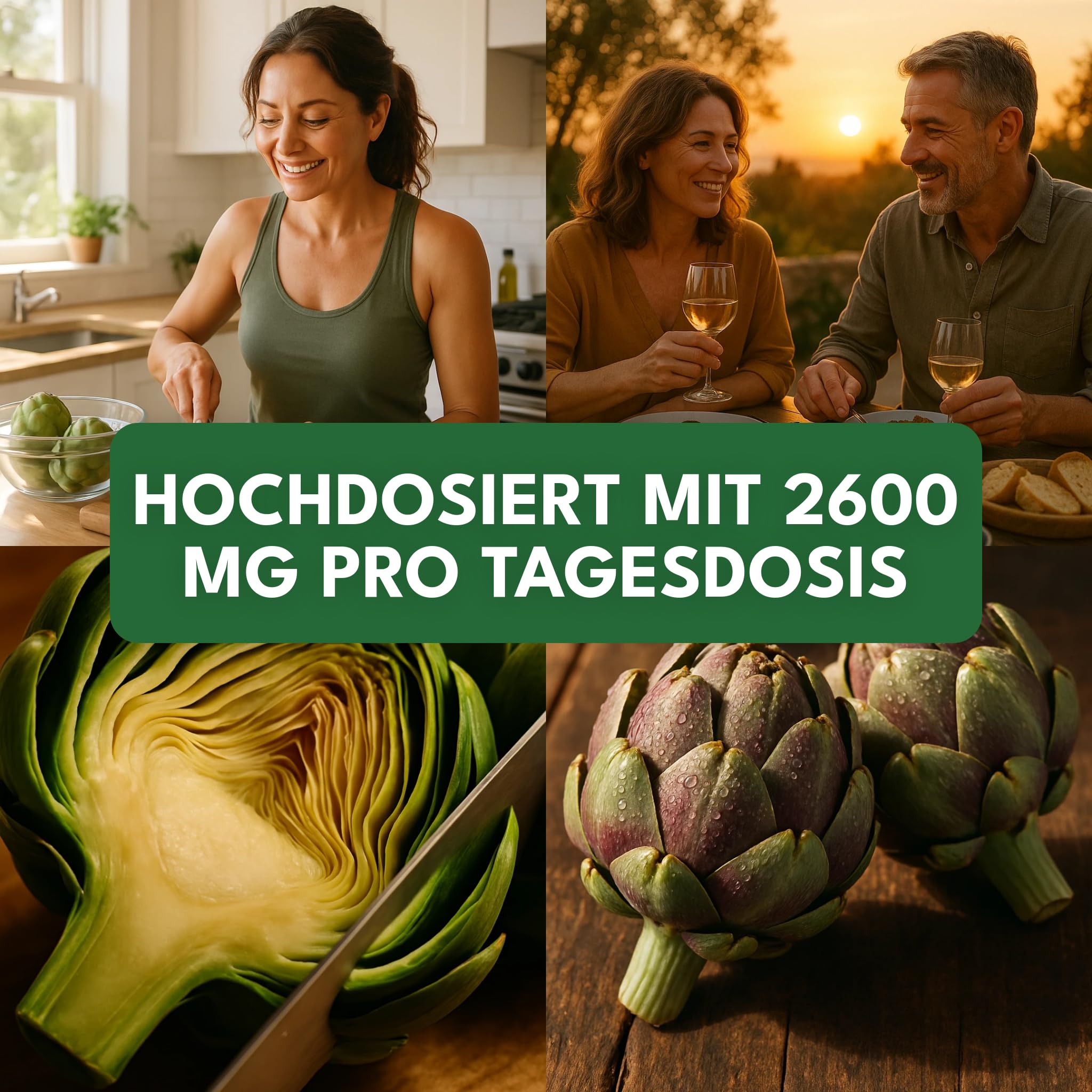 Green Naturals Artischocke – Hochdosiert: 2.600 mg Extrakt – 240 Kapseln | 40:1 pro Tagesdosis · Entspricht 104.000 mg Artischocke · 260 mg Cynarin · 2-Monatsvorrat