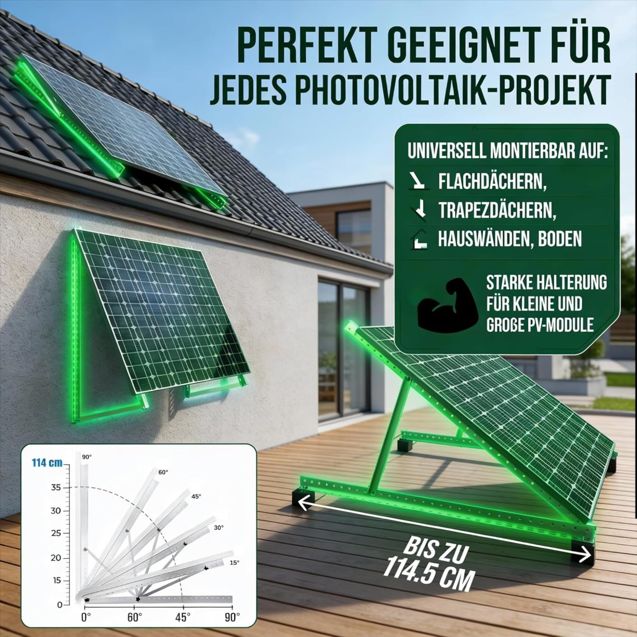 4x Balkonkraftwerk Halterung - 0% MwSt│Halterung für Balkonkraftwerk bis zu 114.5 cm│Einstellbar 0-90°│Solarmodul Halterung für Balkonkraftwerk│Robuste Solarpanel Halterung