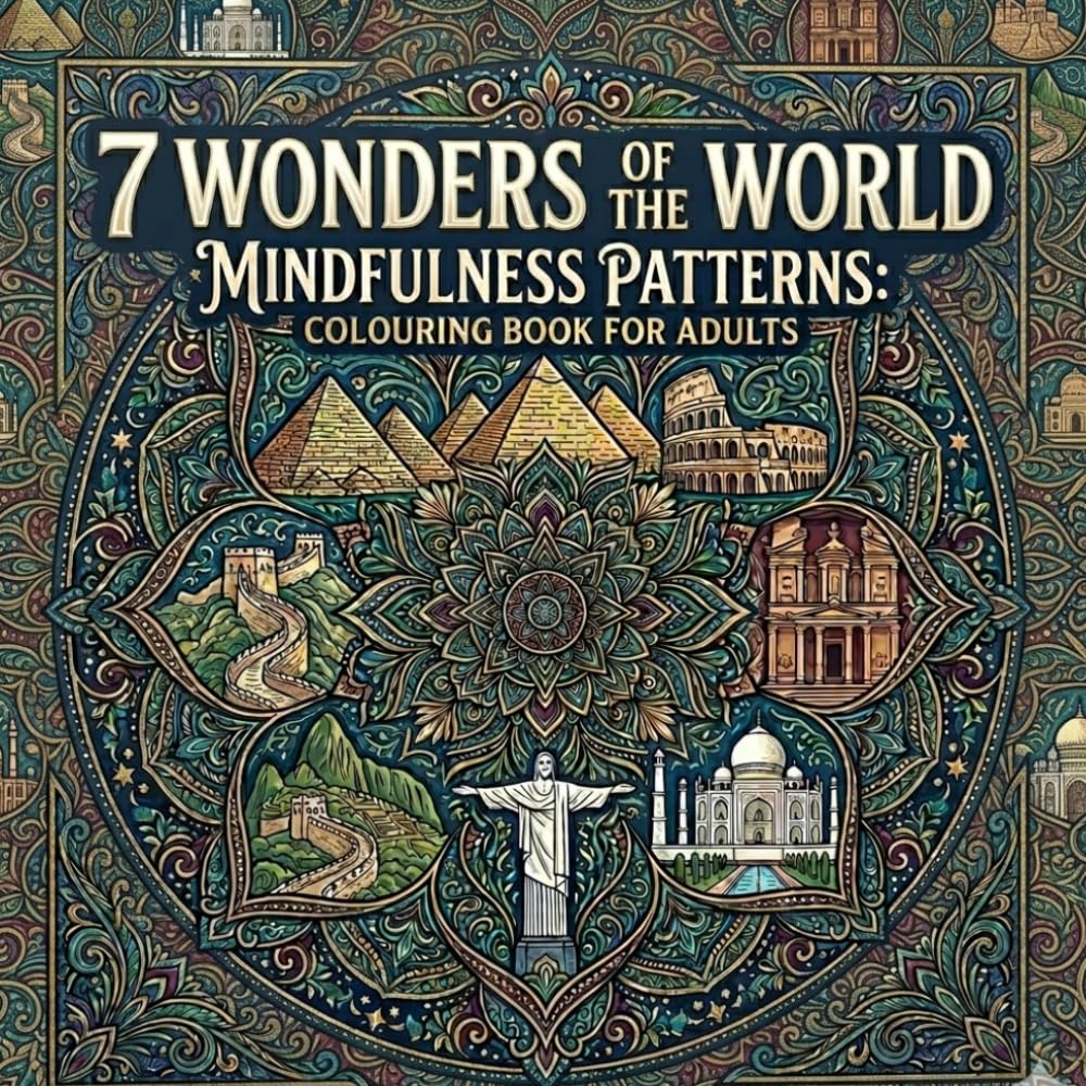 7 Wonders of the World. Mindfulness Patterns: Coloring Book for Adults: Relaxing Patterns Inspired by the World’s Most Iconic Landmarks | Stress Relief & Mindful Creativity