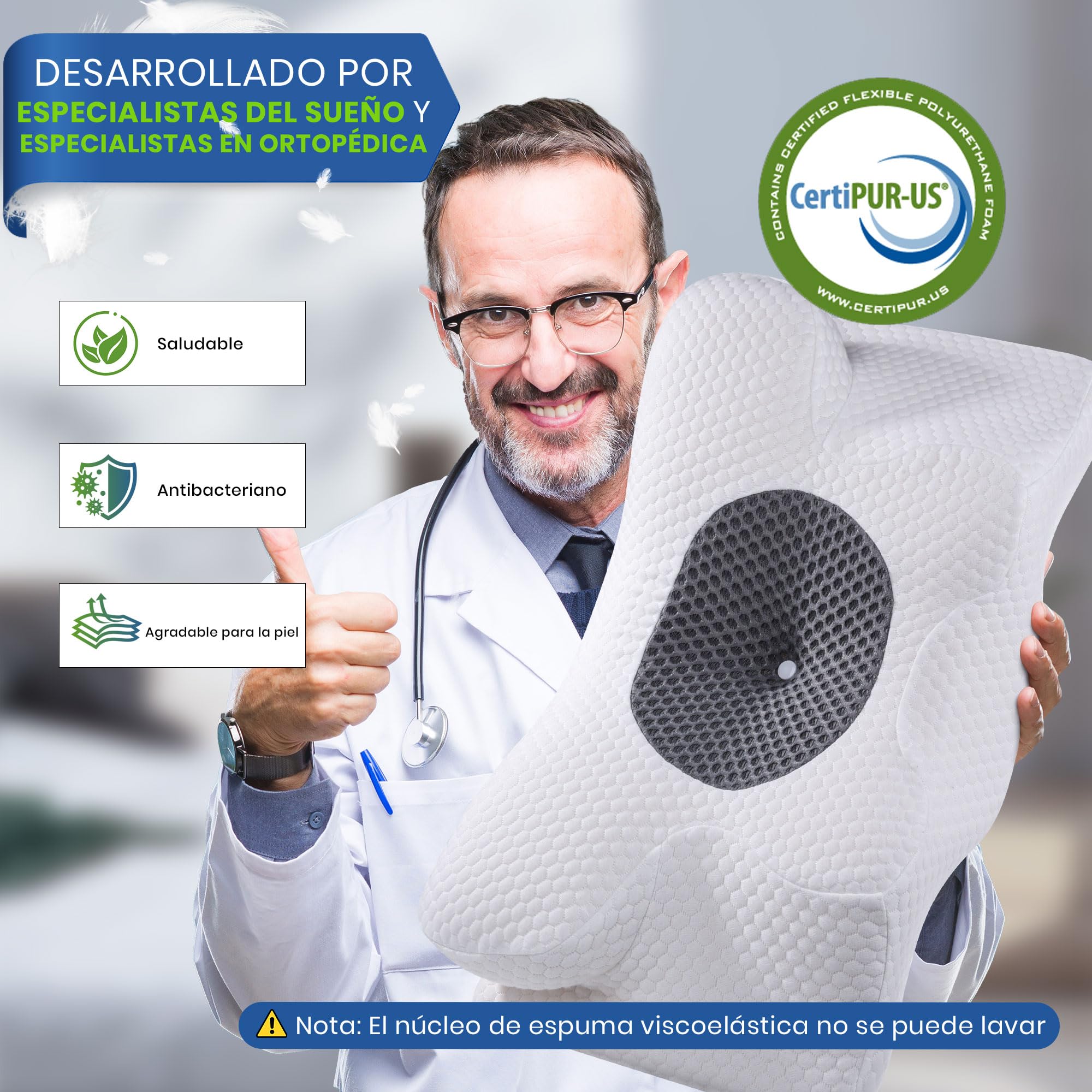 Almohada Cervical, 2 en 1 Almohada Cervical de Espuma Viscoelastica Memoria | Almohada Ortopédica Ergonómica de Soporte para el Cuello, Almohada Cervical Relajación y Alivio del Estrés, 60 x 34 x 10/13cm