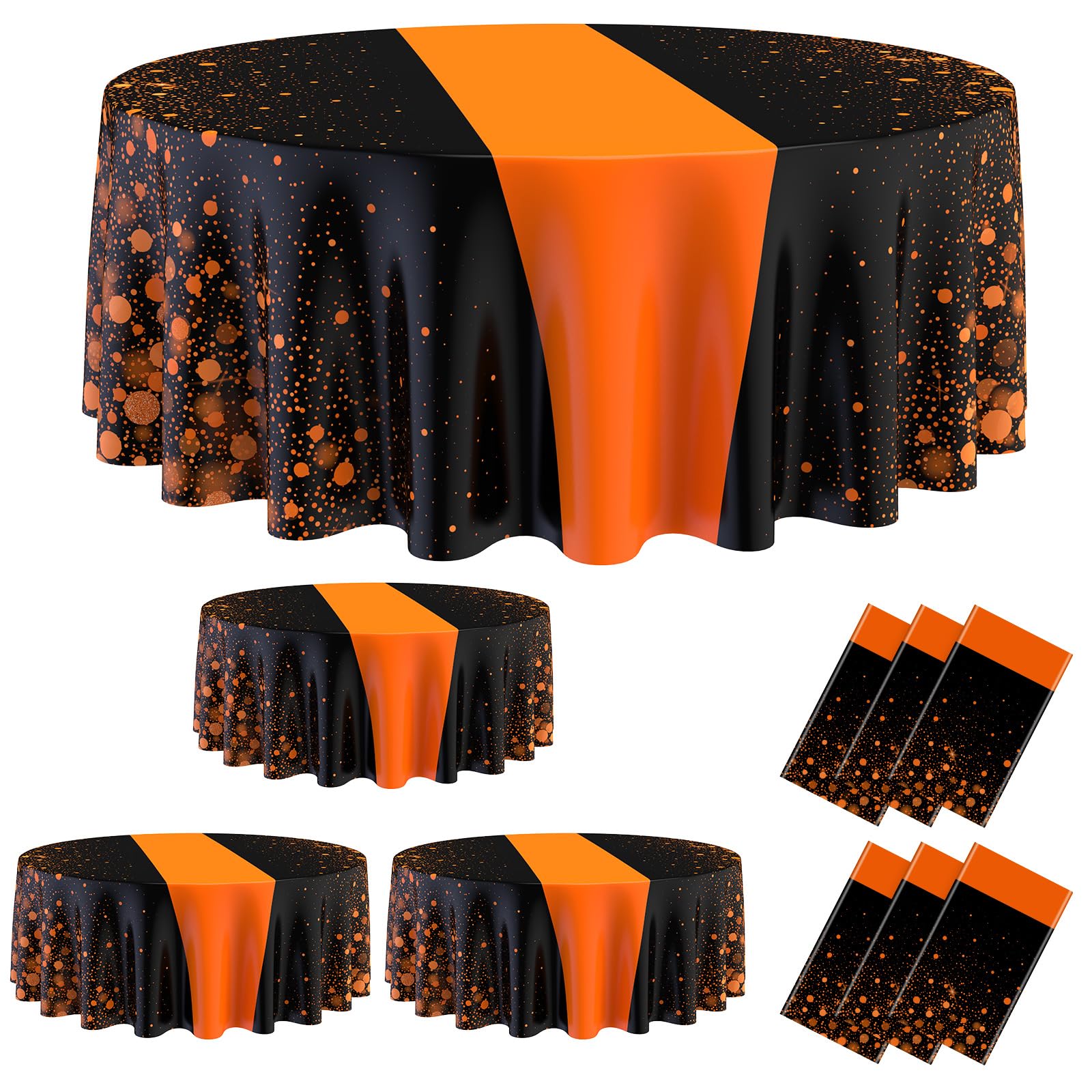 Remagr 6 Pcs Black and Orange 84Inch Round Plastic Tablecloth Disposable