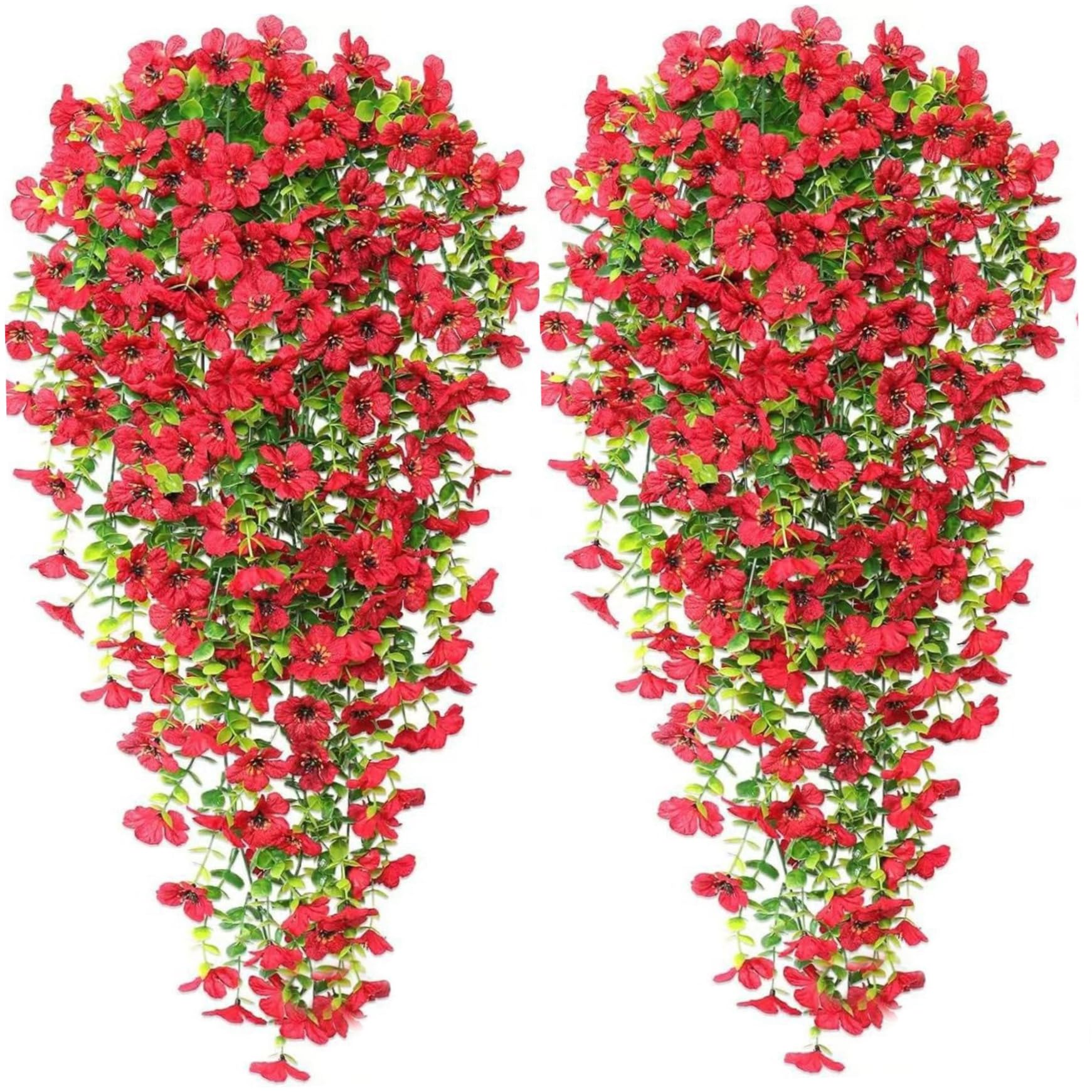 Fleurs artificielles à suspendre rouges, lot de 4 fausses plantes de 76 cm