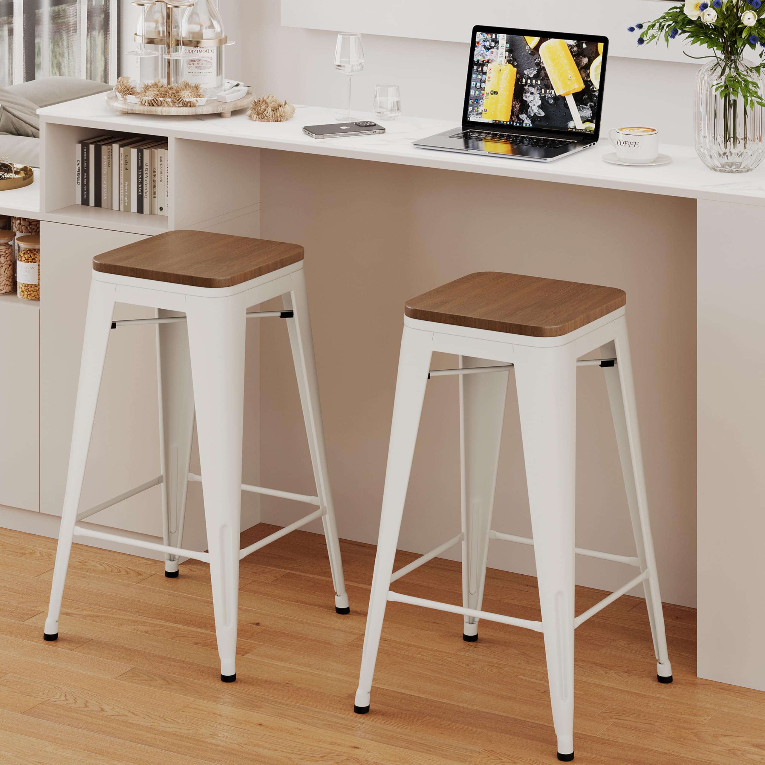 Alunaune Metal Bar Stools Set of 2 White