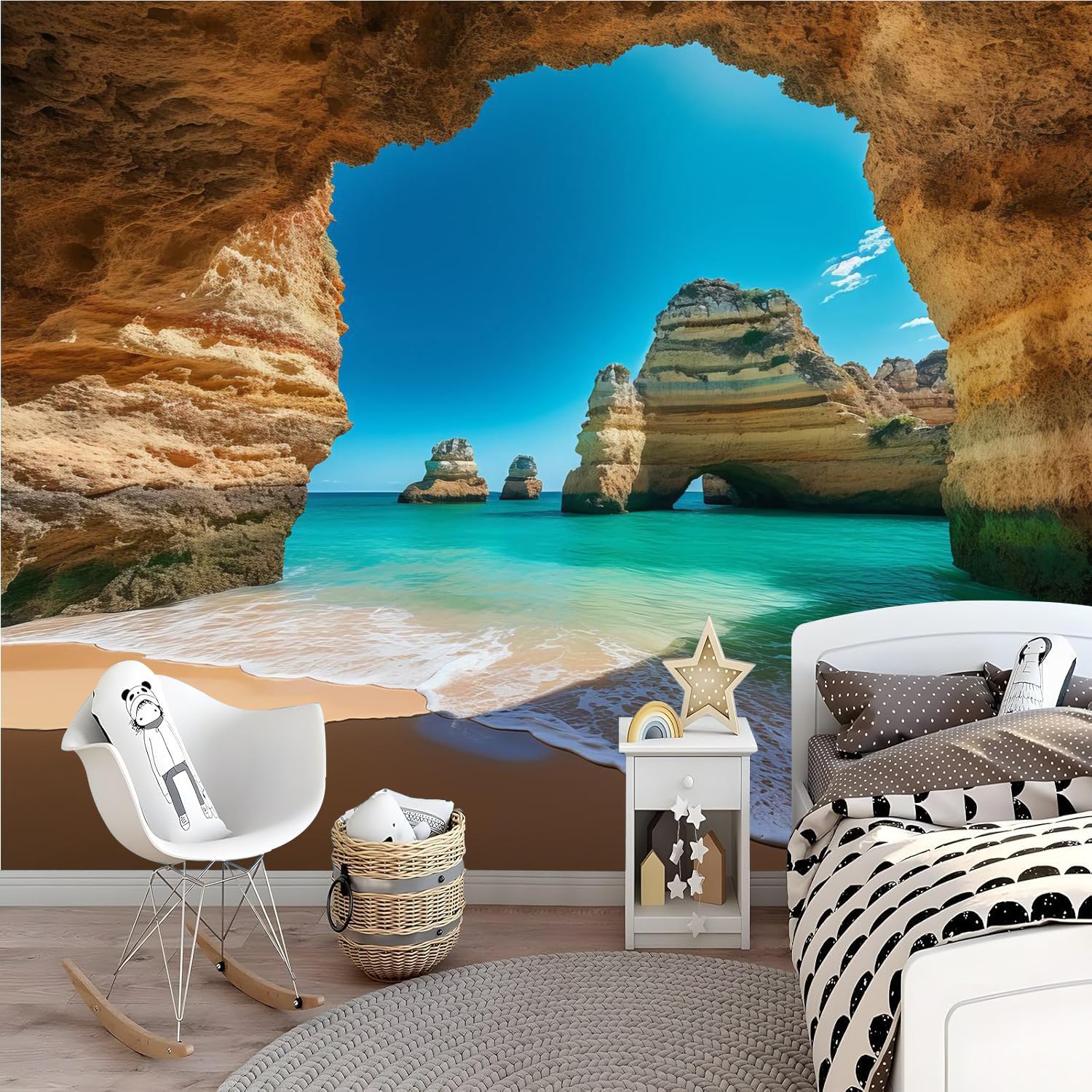 Carta da parati effetto 3D Grotta 350 x 256 cm Murale Non Tessuto Paesaggio Oceanico Fotomurale Stampa HD Moderna Poster Per Soggiorno E Camera Da Letto Design 2M1887