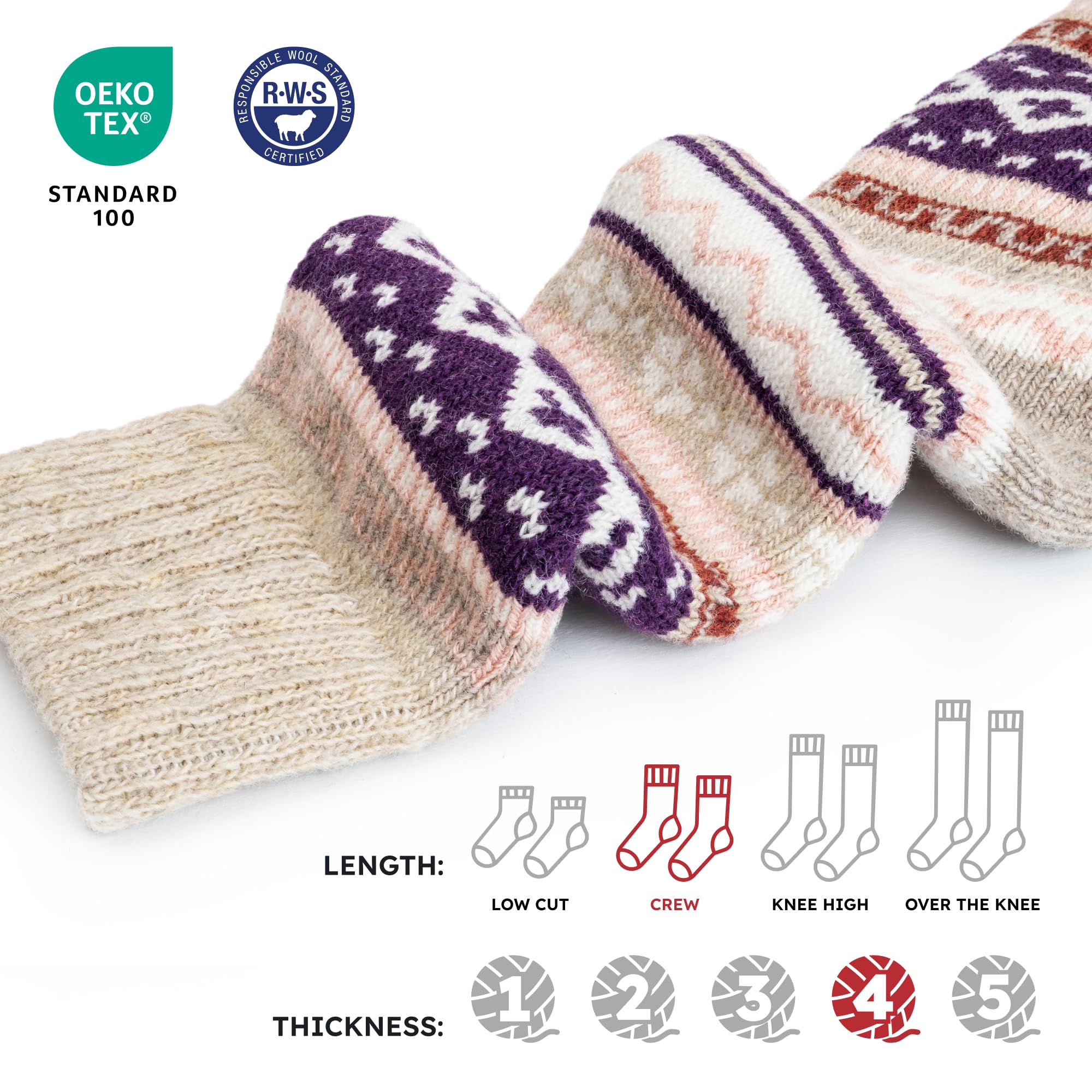 NORDIC Socks 5 Pary, Skarpety z Wełny Merynosów dla Mężczyzn & Kobiet, Zimowe Skarpety, Ciepłe Skarpety