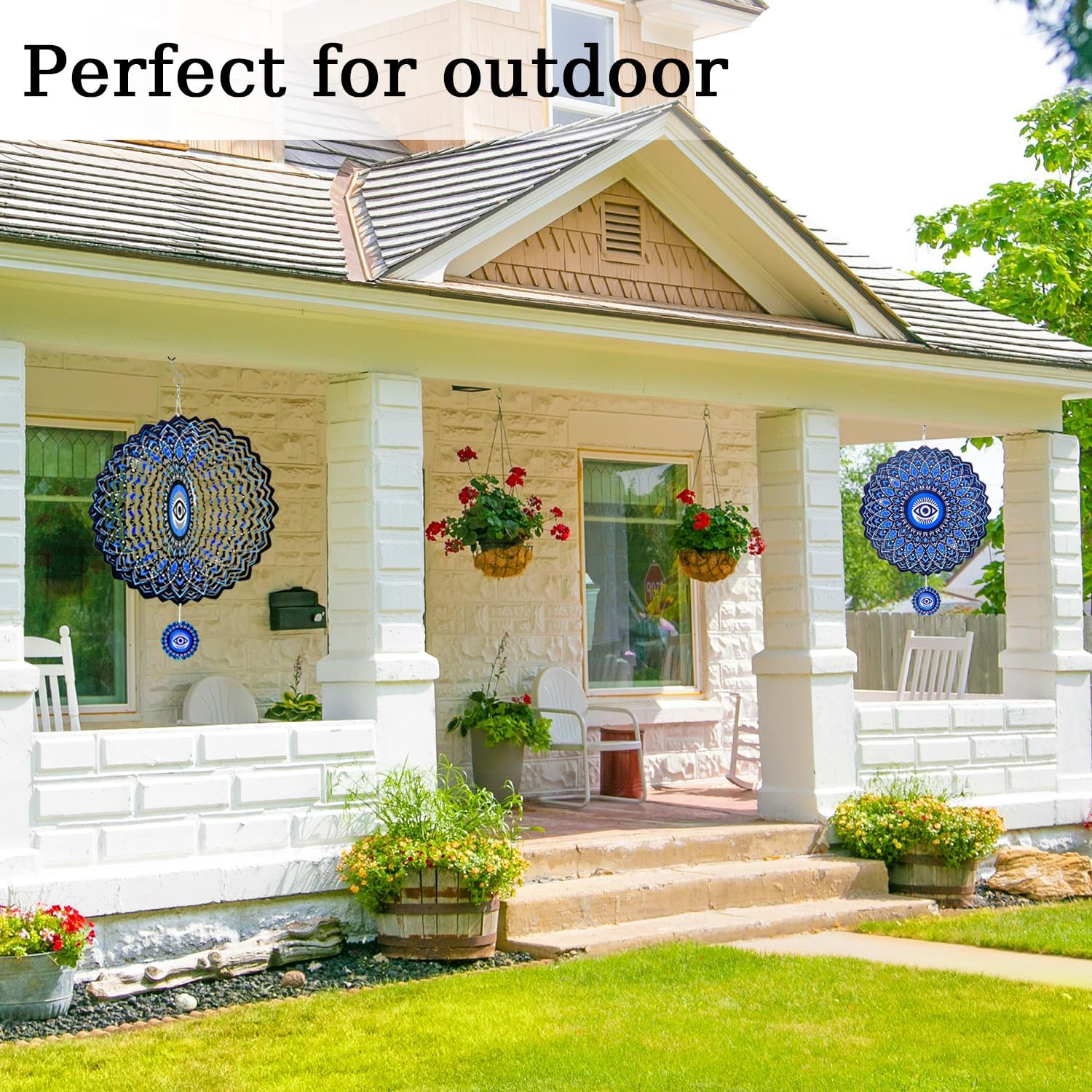 12 Inch 3D Laser Cut Metal Wind Spinner, Stainless Steel Wind Sculpture for Indoor Outdoor, Evil Eye Gifts