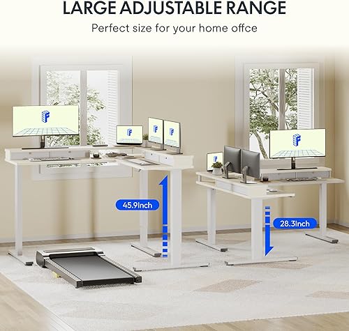 Miniatura 19 de FLEXISPOT Escritorio de esquina profesional con motor dual en forma de L, escritorio eléctrico de pie, escritorio de pie con altura ajustable, mesa