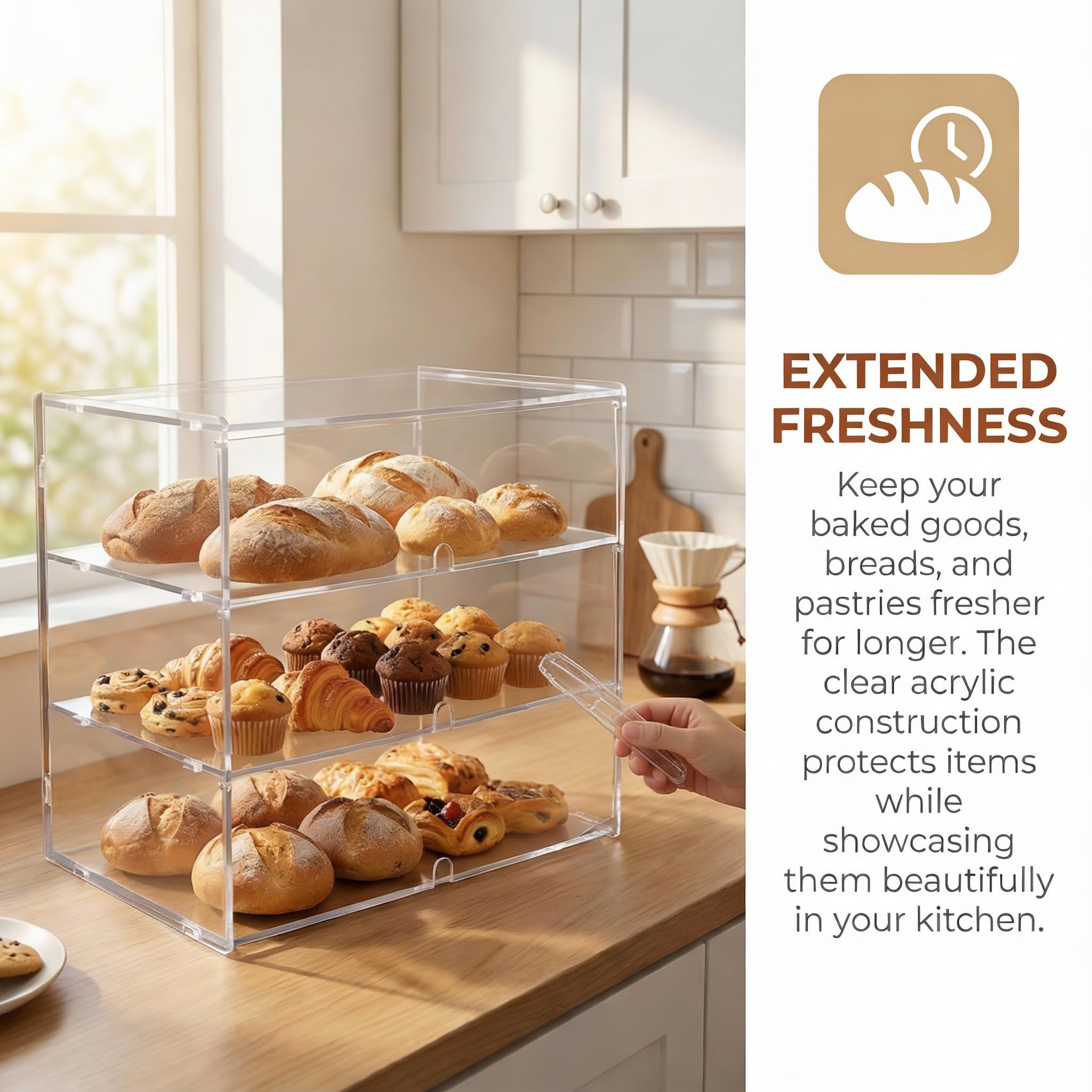 klare Acryl-Thekenvitrine für Bäckereien, 5 mm hochschlagfeste PETG-Platten, transparenter Acryl-Sandwich-Brotschrank