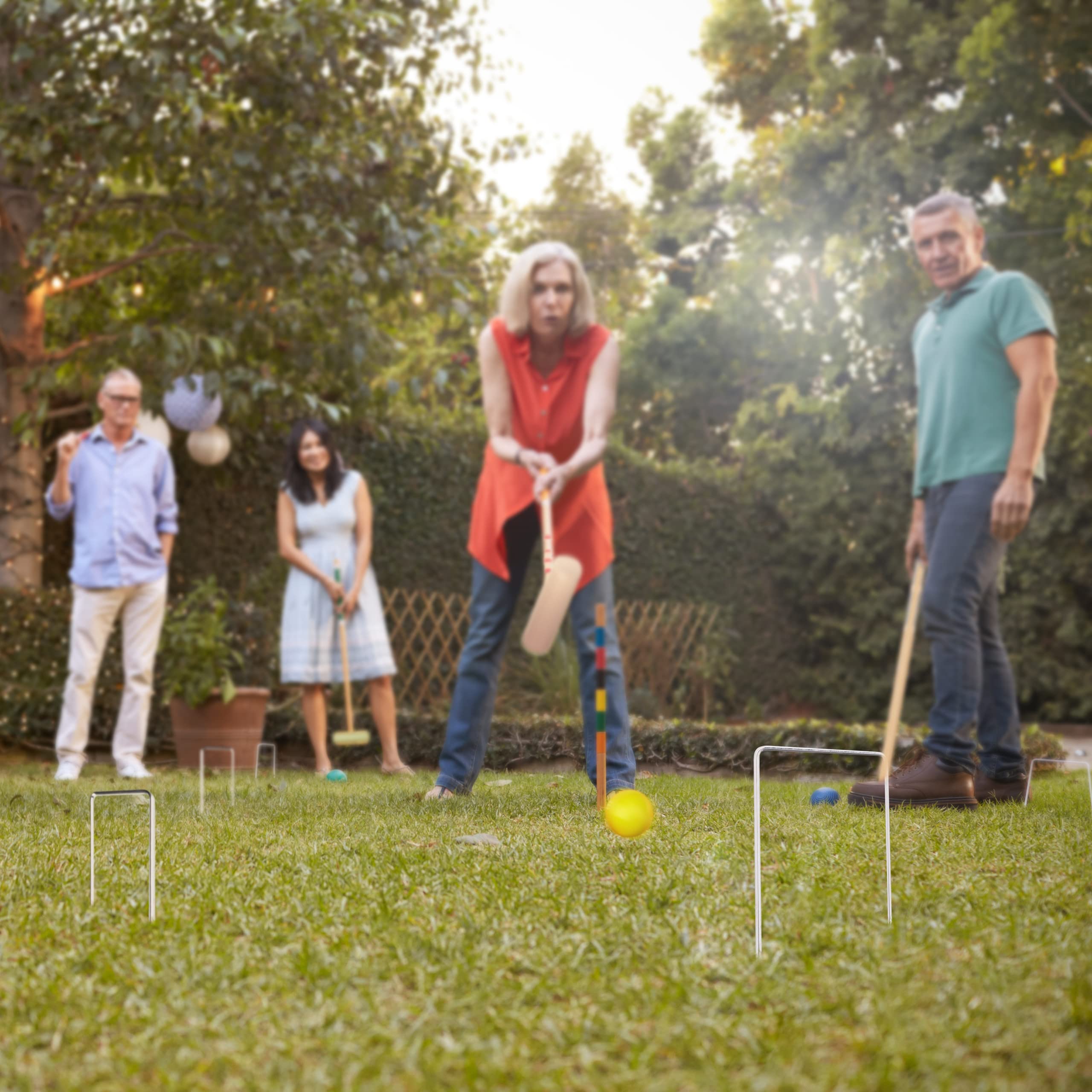 Relaxdays Jeu de Croquet en Bois 4 Joueurs Set Complet avec Sac
