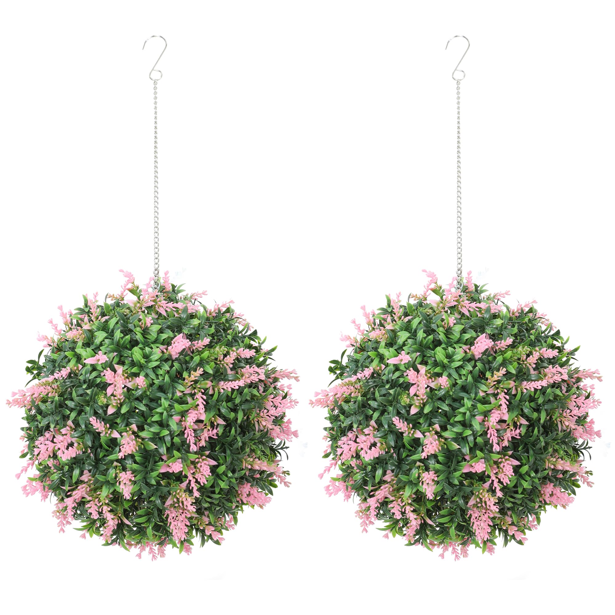 HOMCOM Set of 2 Artificial Topiary Balls - Pink - Plastic - Ø27cm