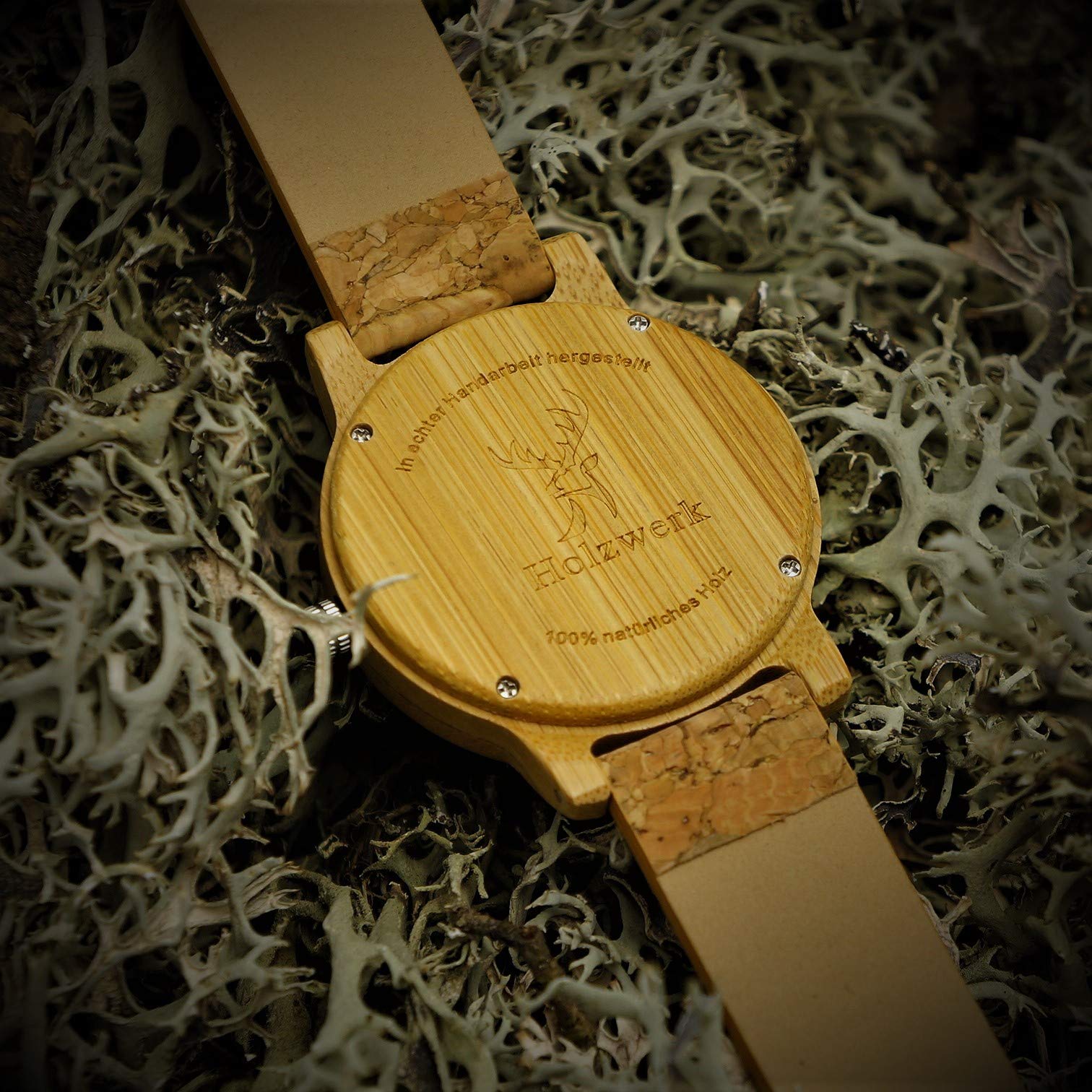 Holzwerk Germany Orologio da donna, realizzato a mano, ecologico, naturale, vegano, in legno, analogico, classico, al quarzo, con cinturino in sughero e quadrante in legno, Br.1, cinghia