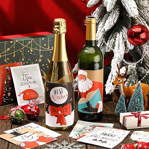 Miniatura 2 de 135 etiquetas adhesivas para botellas de vino de Navidad, cubierta de botella de vino de Navidad, etiquetas de nochebuena con alce, Papá Noel,