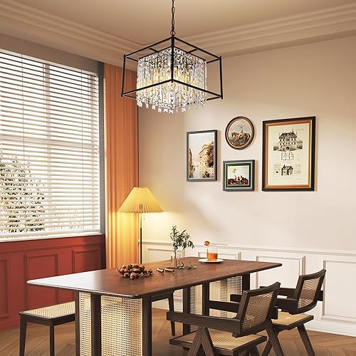 Miniatura 9 de Candelabros modernos de cristal negro, lámpara de comedor de 16 pulgadas, altura ajustable, lámpara colgante de techo de lujo para entrada,