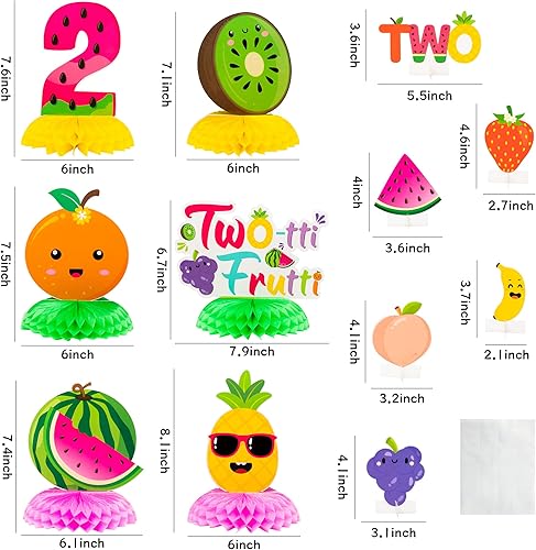 Miniatura 2 de PANTIDE Twotti Frutti - Centros de mesa de nido de abeja para 2 estilo hawaiano, fruta, sandía, piña, fresa, decoración de mesa, suministros para
